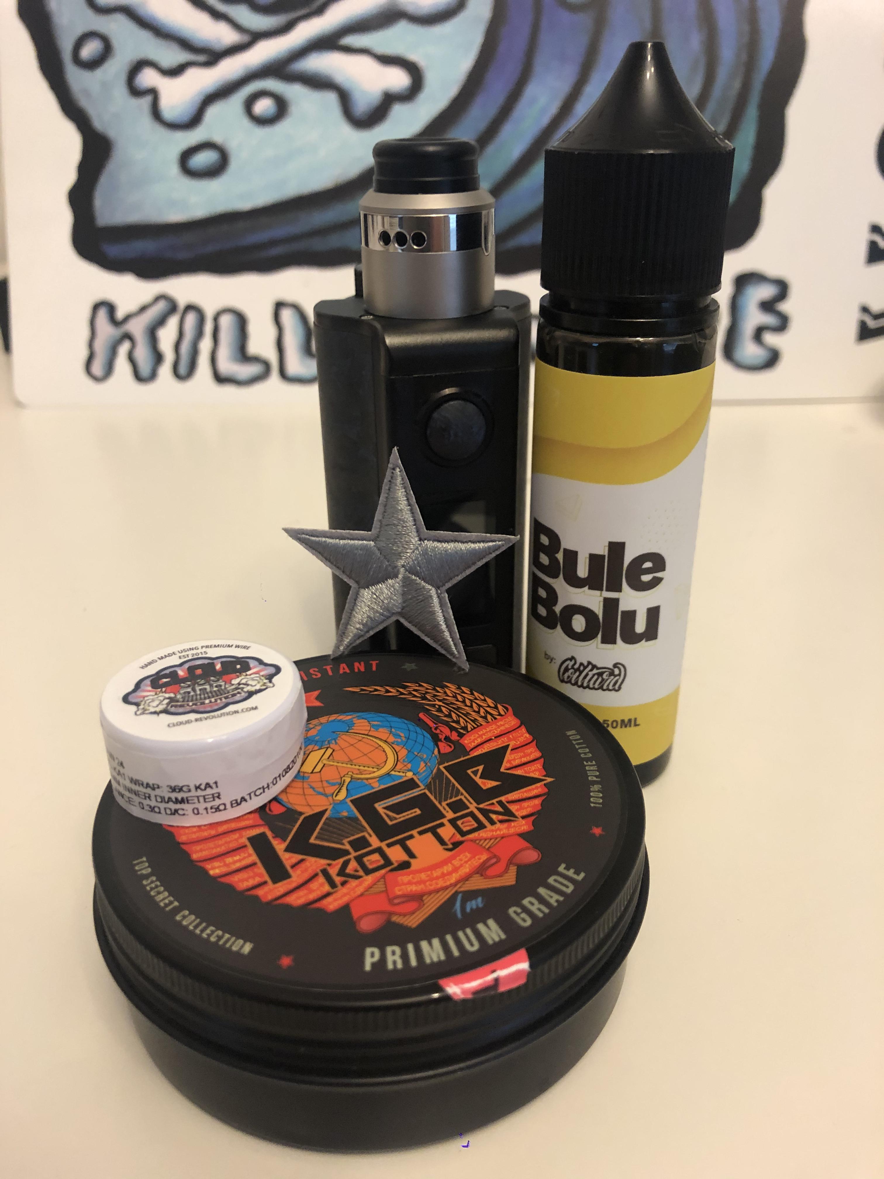 New dripper on a favourite mod with new coils and new cotton. Oh and I got matchy juice with the