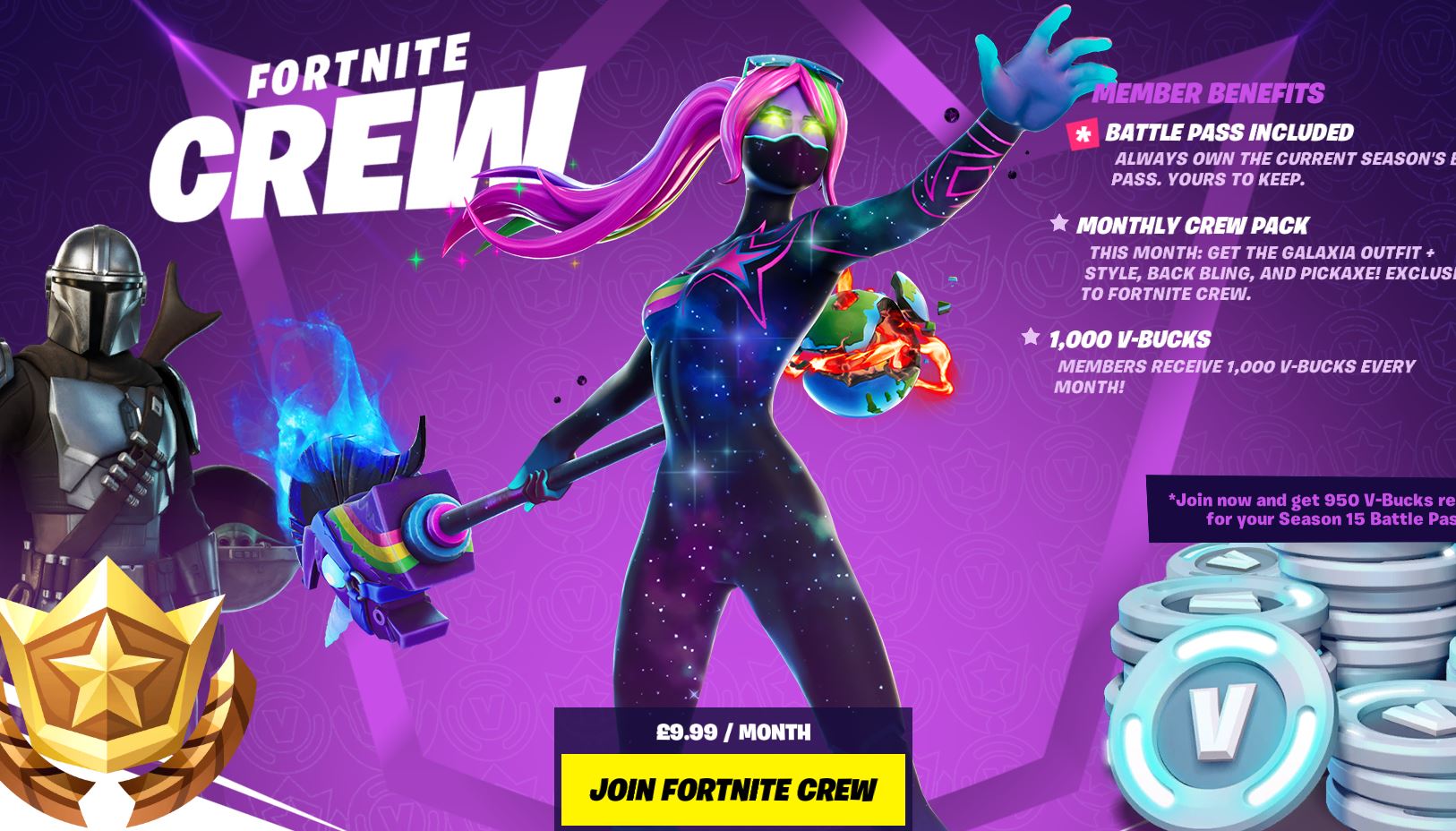 The fortnite monthly subscription gives you a skin (with the pickaxe