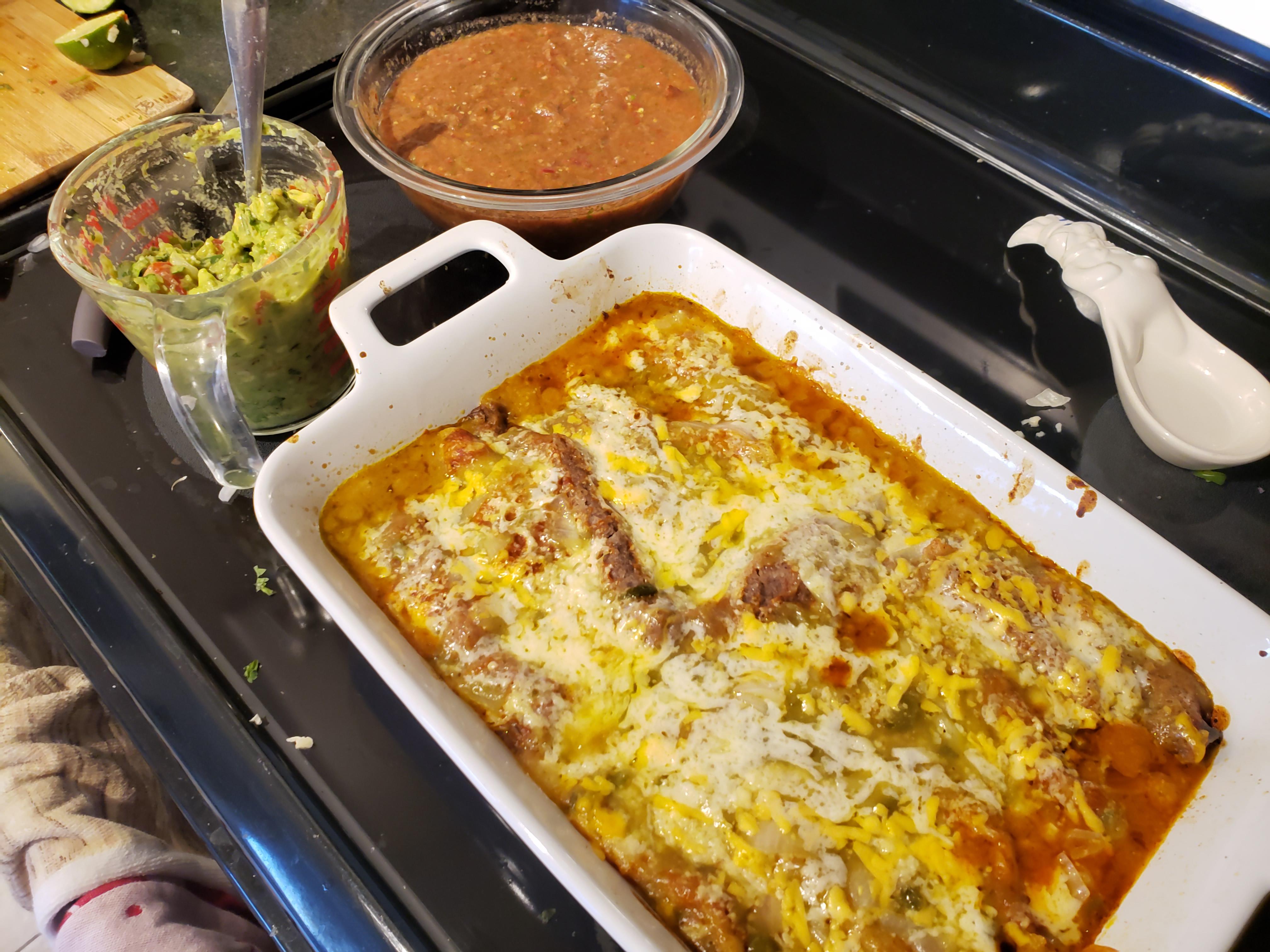 Enchiladas, salsa, guacamole. This worked out. r/CA_Kitchen