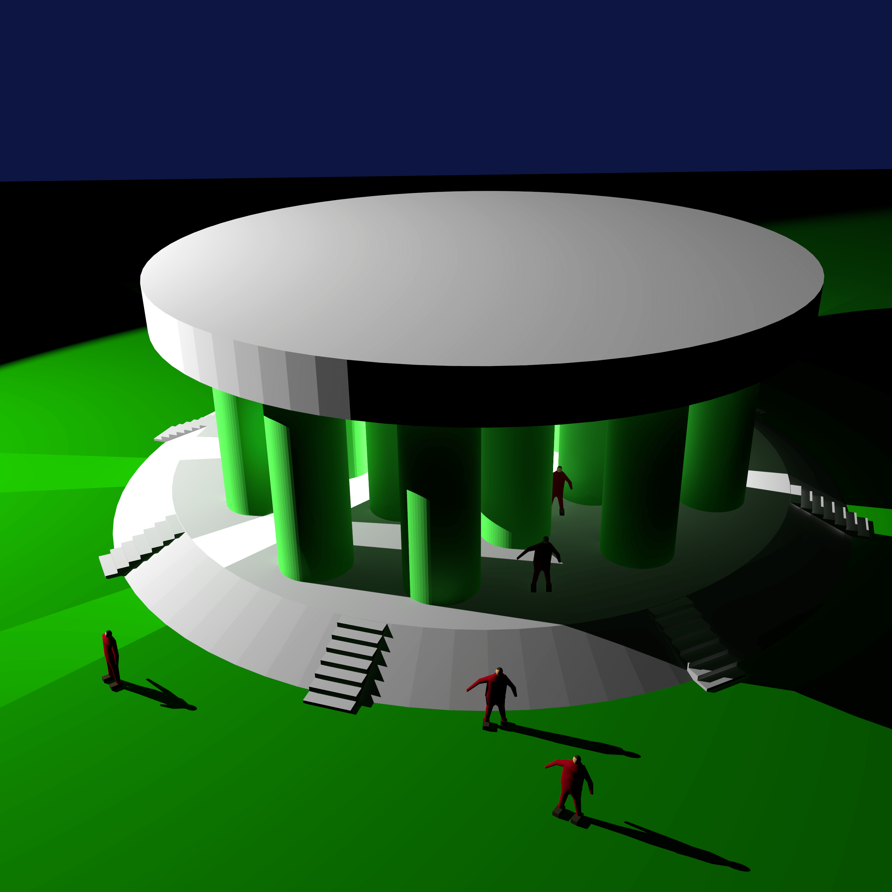 Concrete monument with randomly ordered columns painted light green