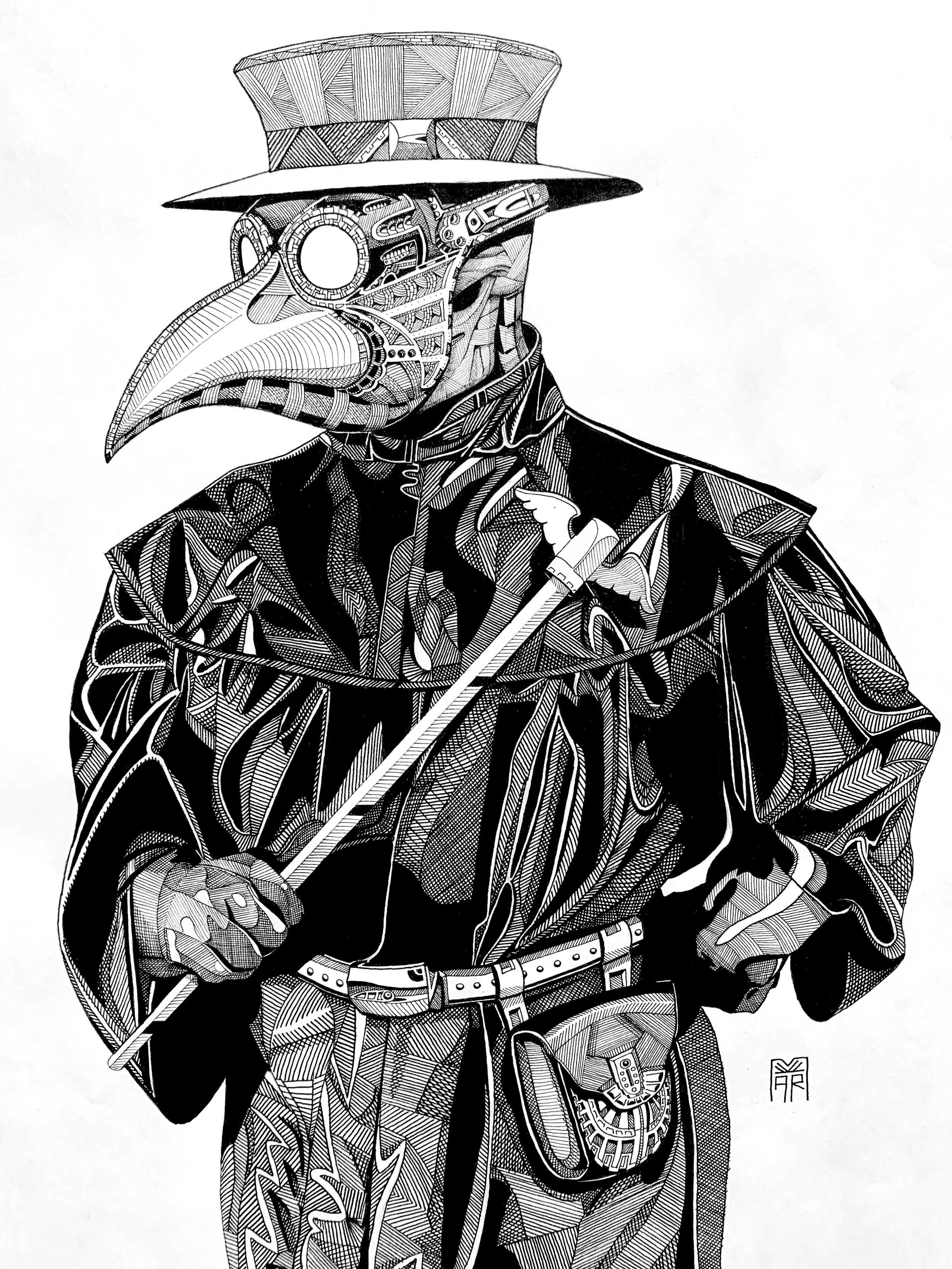 Plague Doctor, ink on paper, to purge our sick society” r/drawing