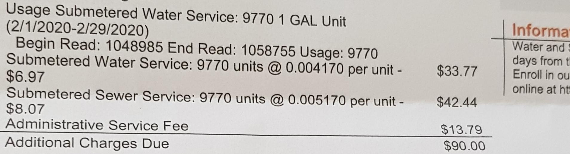 Is this water/sewage bill of 90 high for 2 people in greensboro? Dont