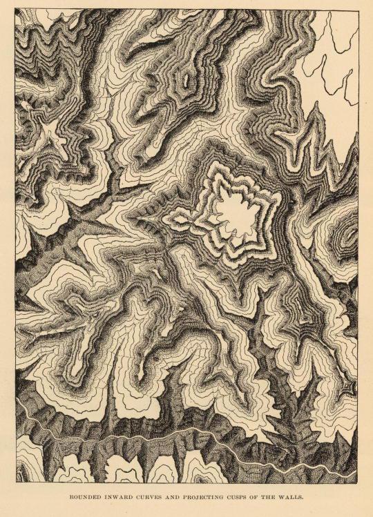 Canyon Black And White Elevation Map Topographic map of the Grand Canyon, J. W. Powell 1895 MapPorn