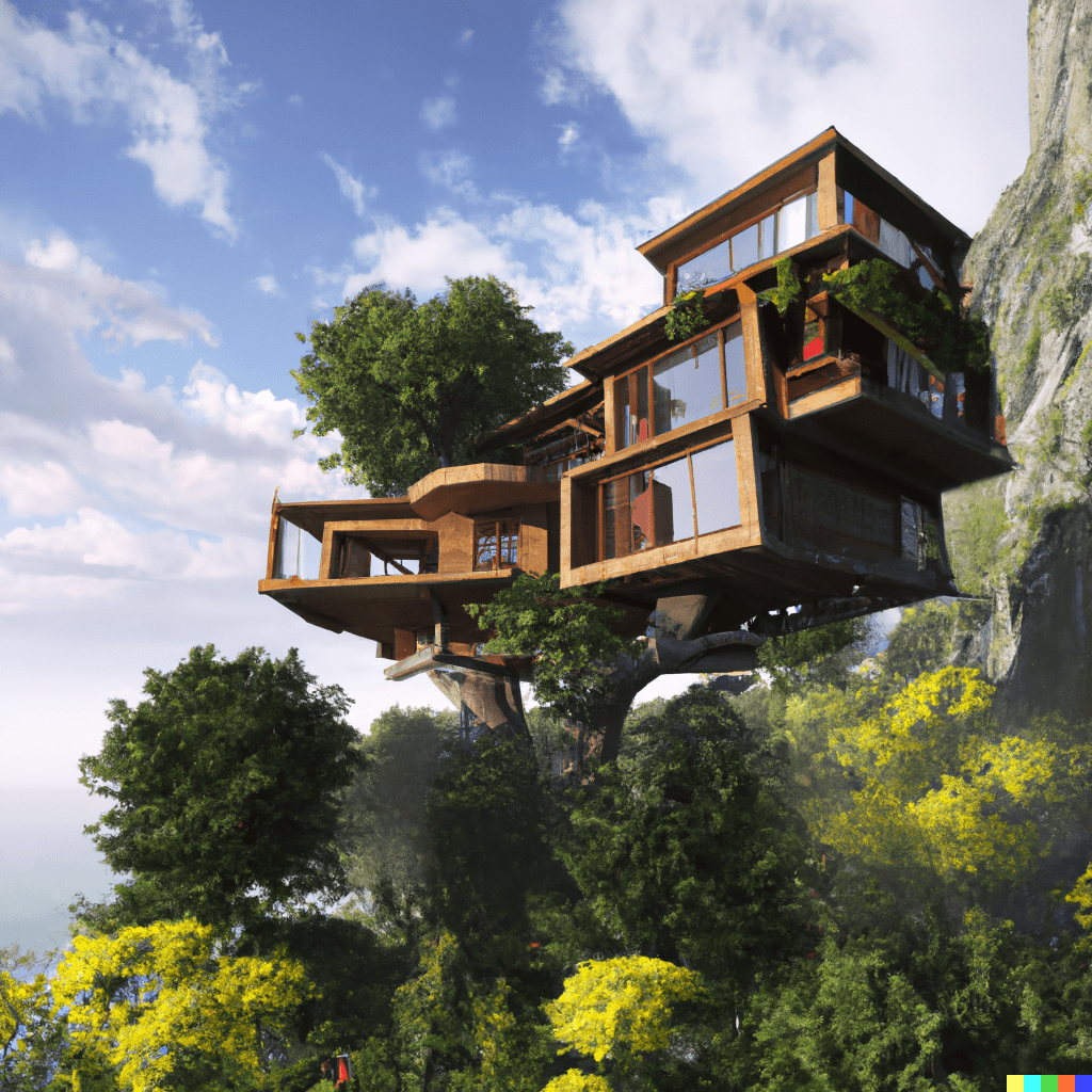 A treehouse designed by Frank Lloyd Wright, realistic photo r/dalle2