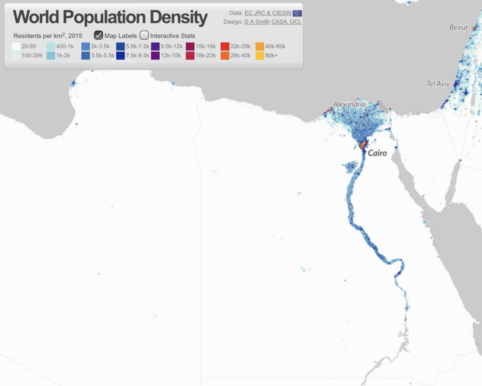 Population density map of Egypt. r/Egypt