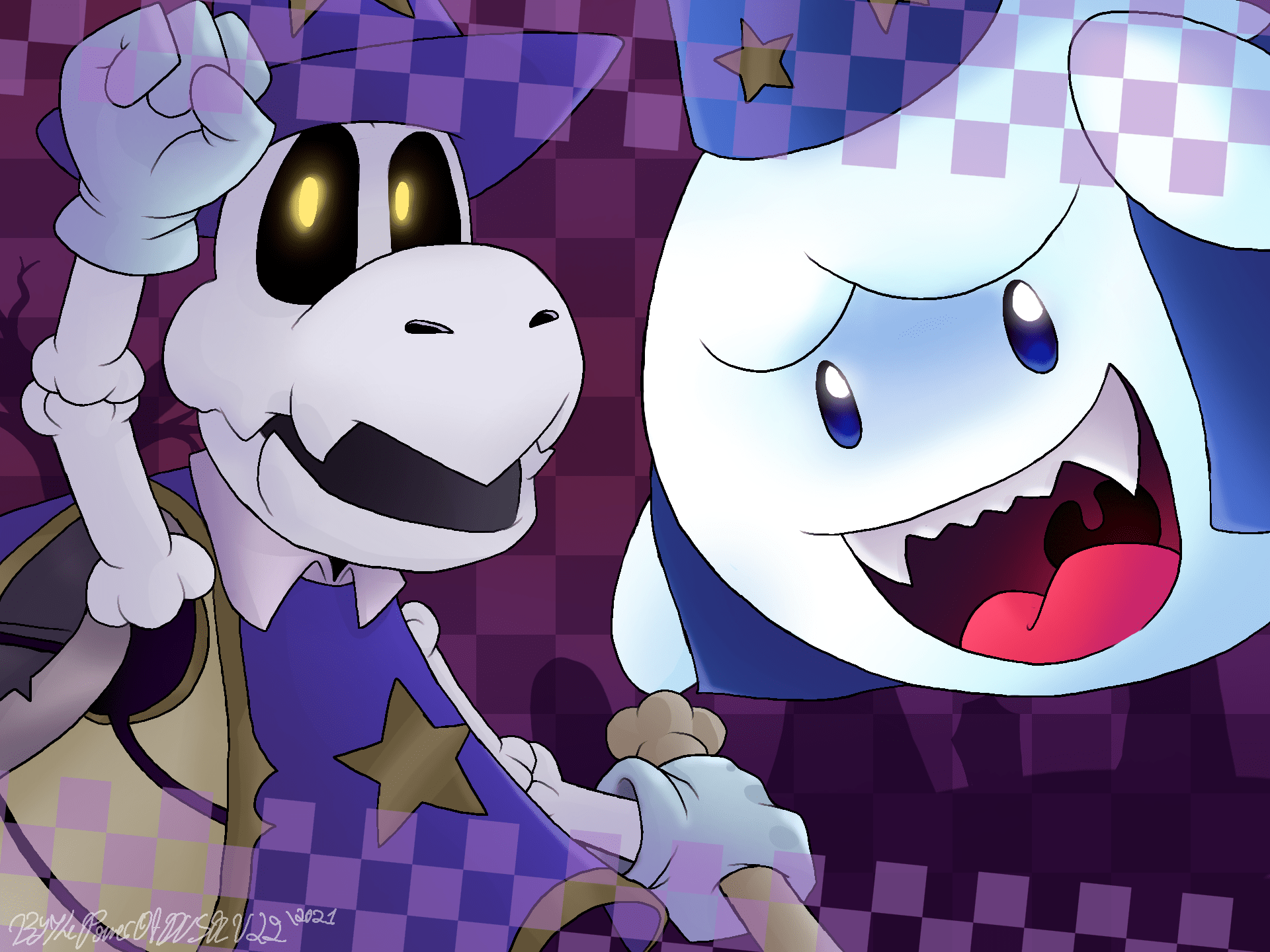 Dry Bones and Boo drawn on Colors Live. They always look cute together