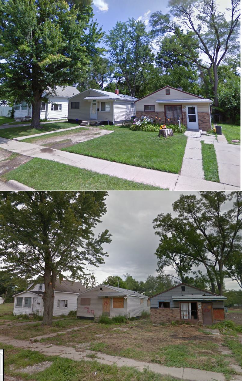 East Village neighborhood, Detroit. Top photo 2009, Bottom photo 2013