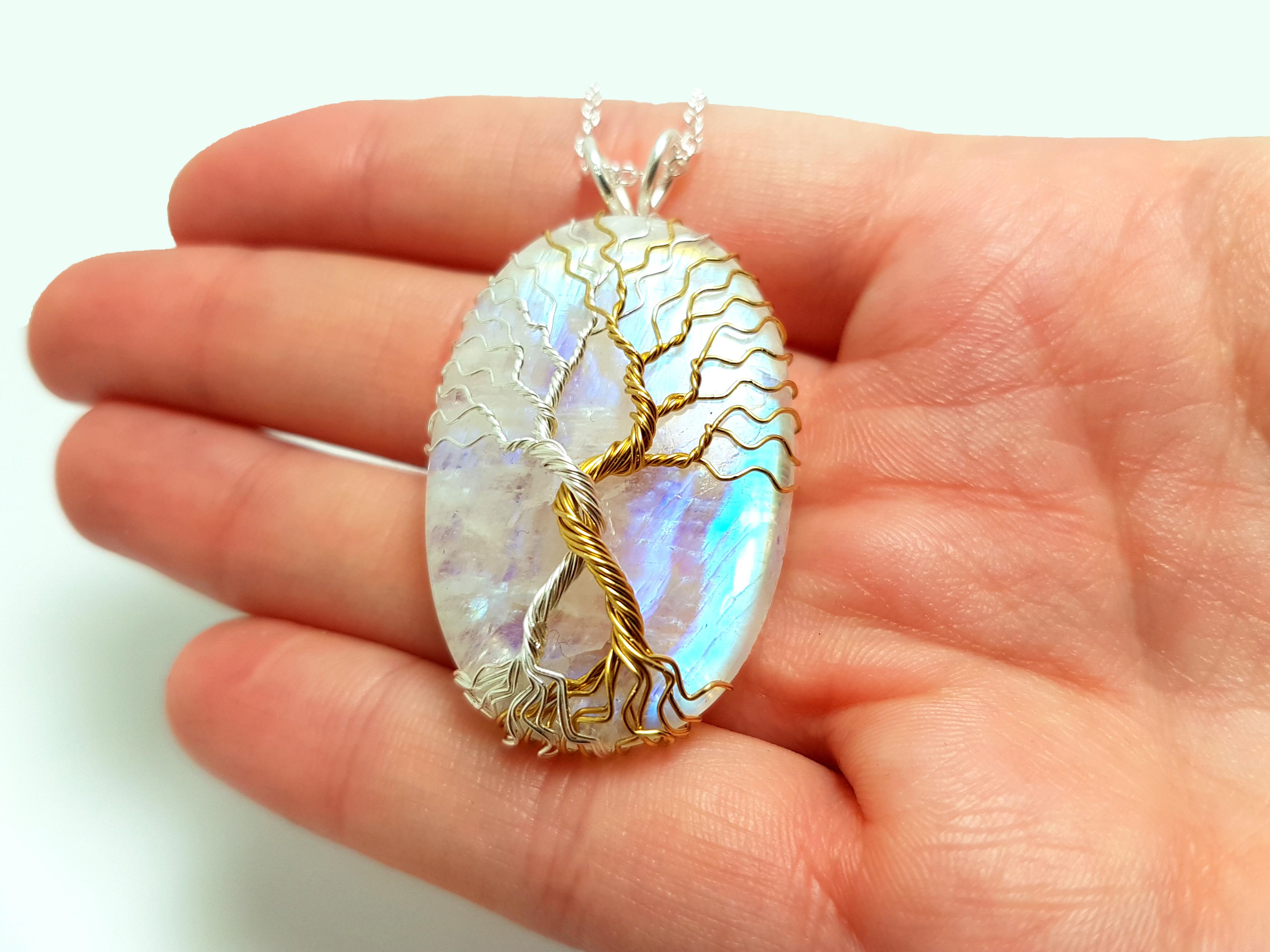I made a moonstone necklace with intertwined trees. r/crafts