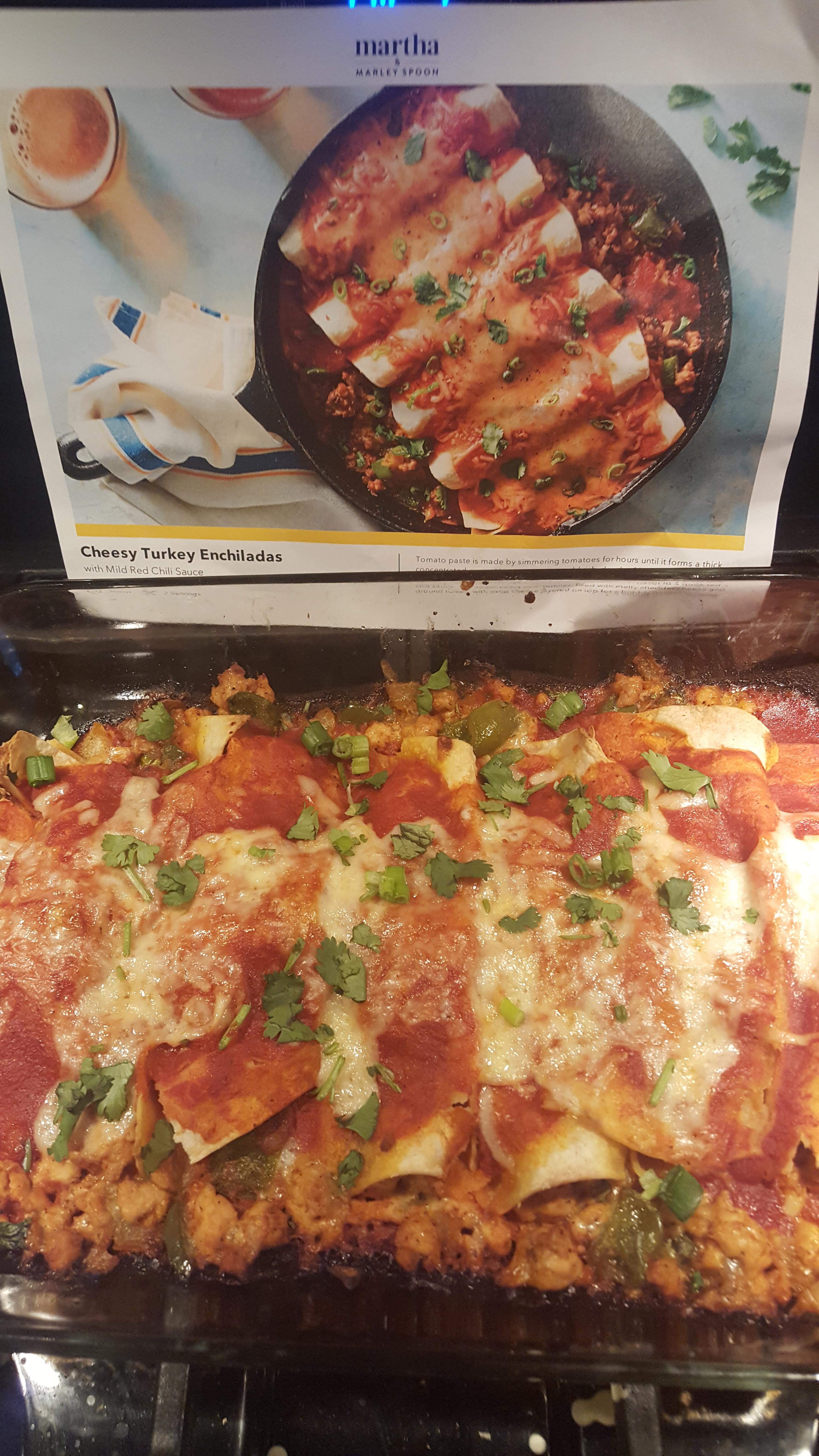 Cheesy Turkey Enchiladas with Mild Red Chili Sauce [Martha & Marley
