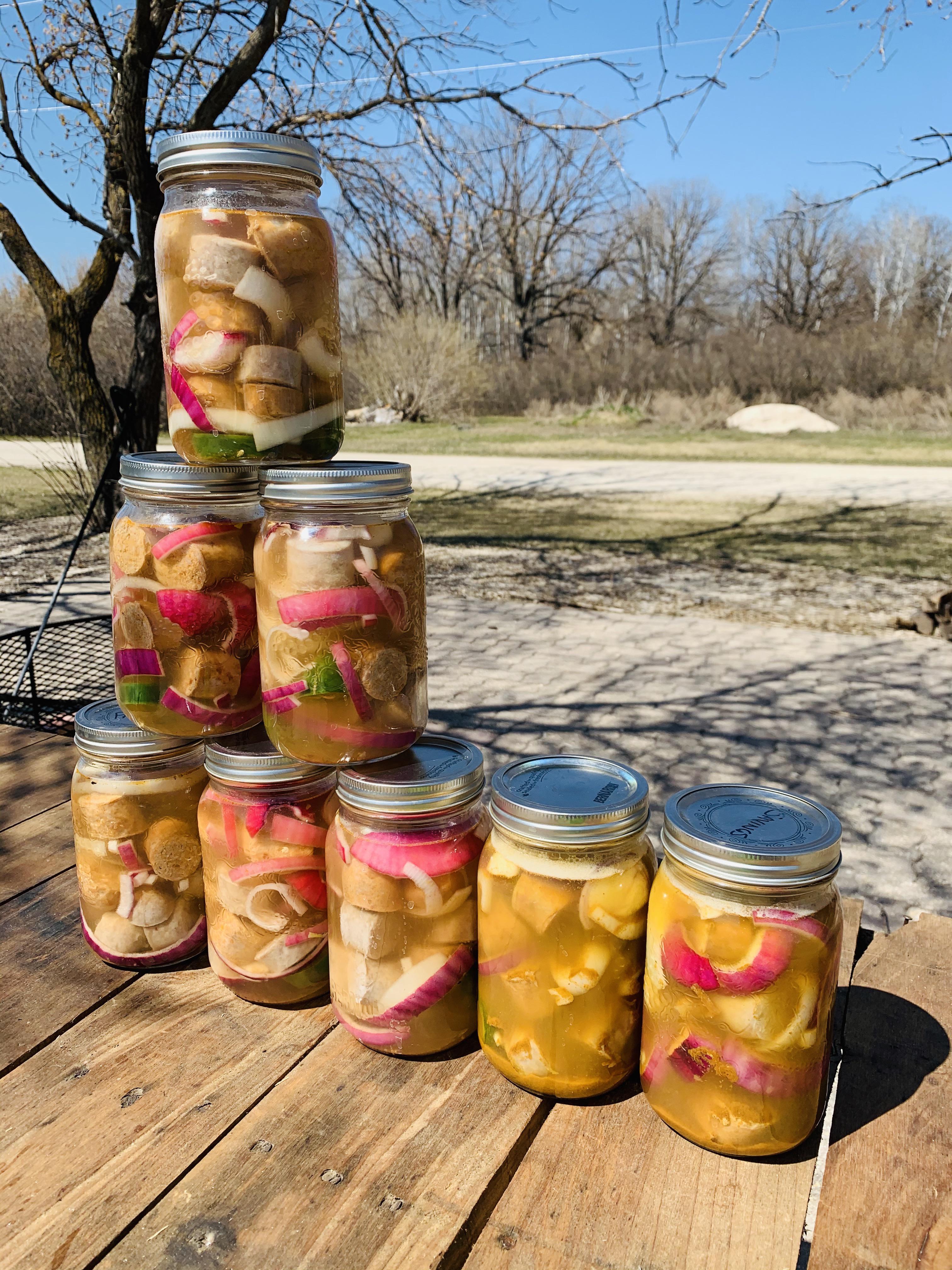Spicy Pickled Homemade Sausages (2 curry jars) r/Canning