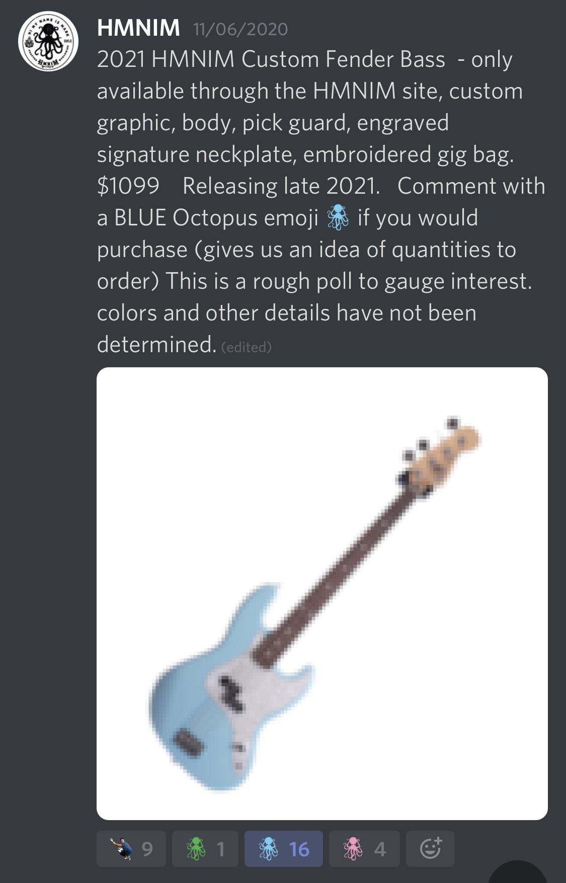 More info on new run of MH basses via discord. r/MarkHoppusBassGuitars