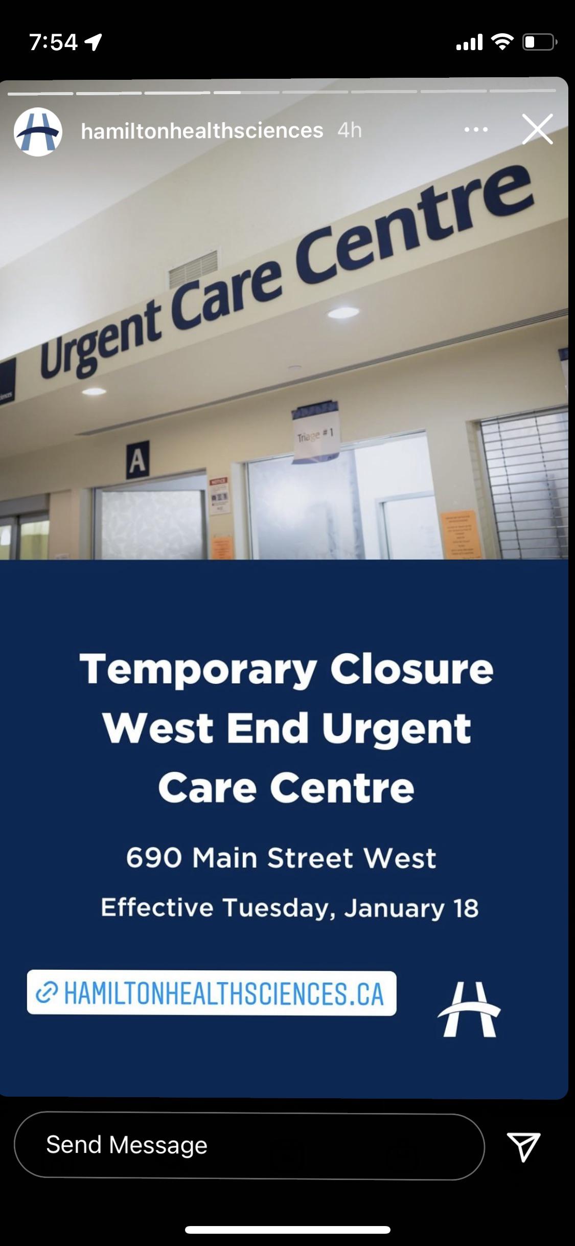 HHS West End Urgent Care Temporarily shutting down for 8 weeks