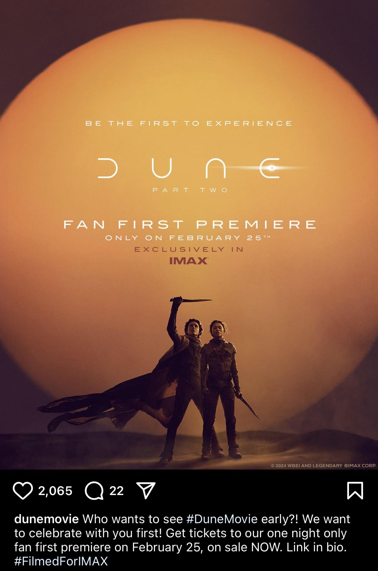 Tickets now on sale Dune Part Two Fan First Premiere February 25th