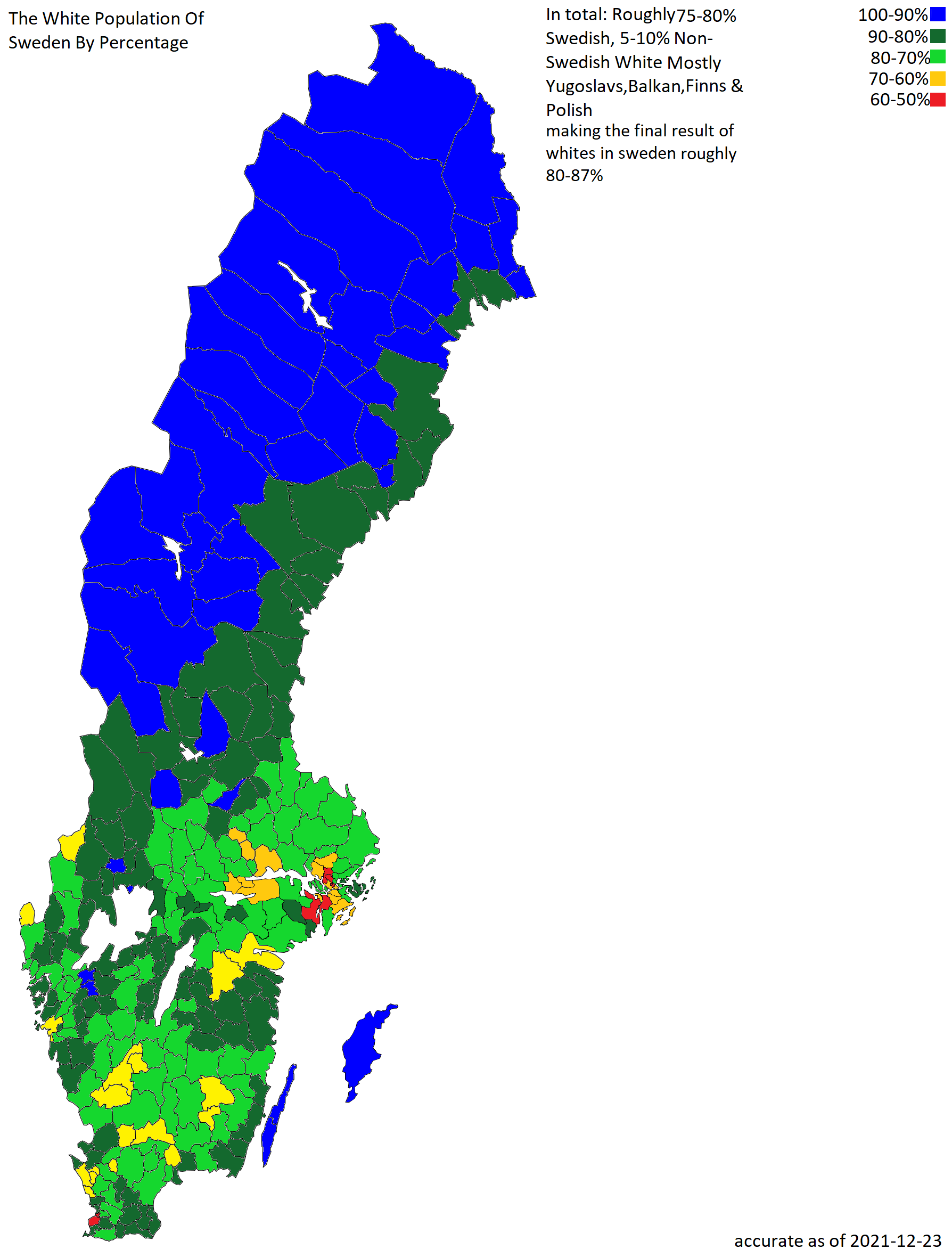White population of Sweden by municipality (in percentage) MapPorn