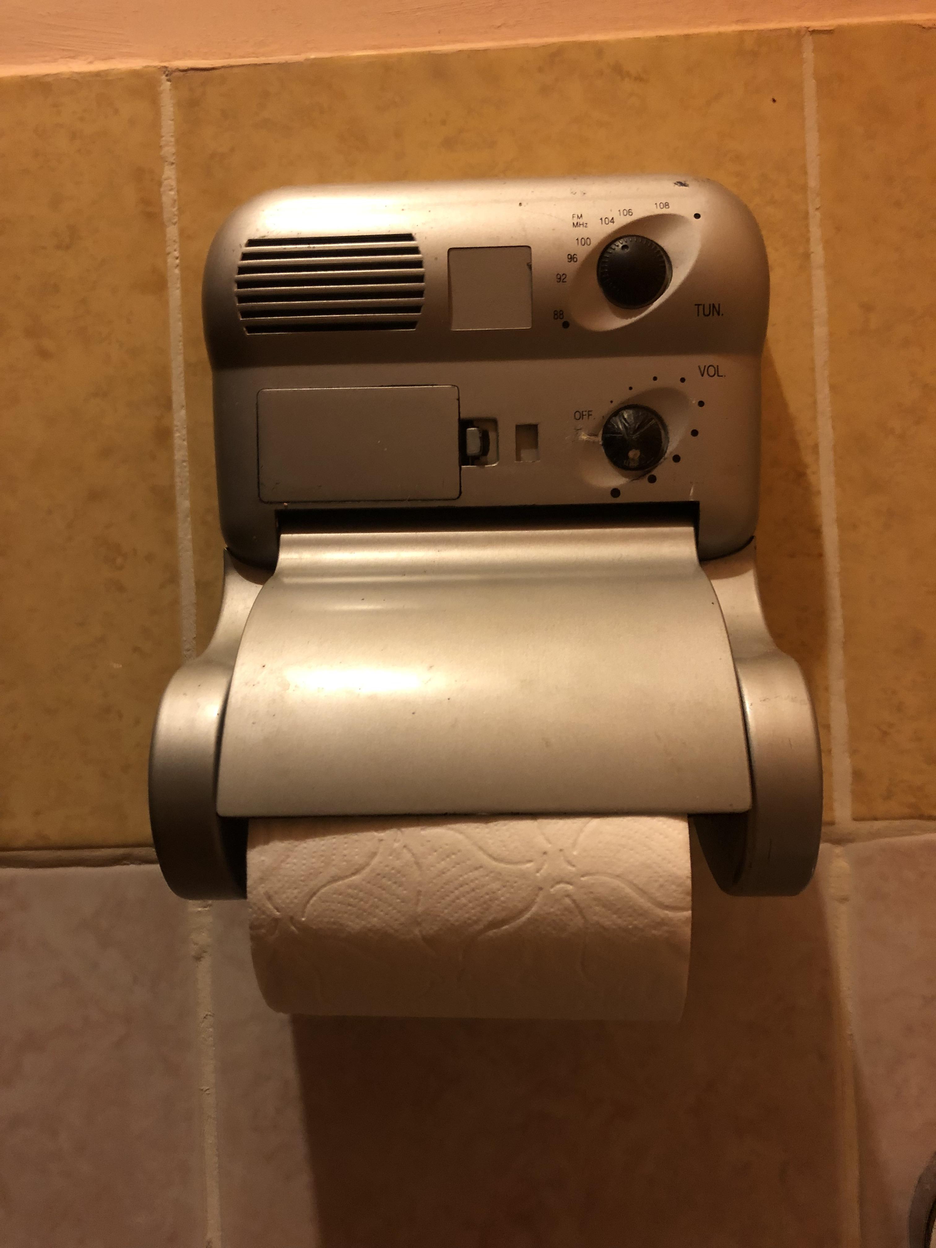 This toilet paper holder in my hotel is also a FM radio r