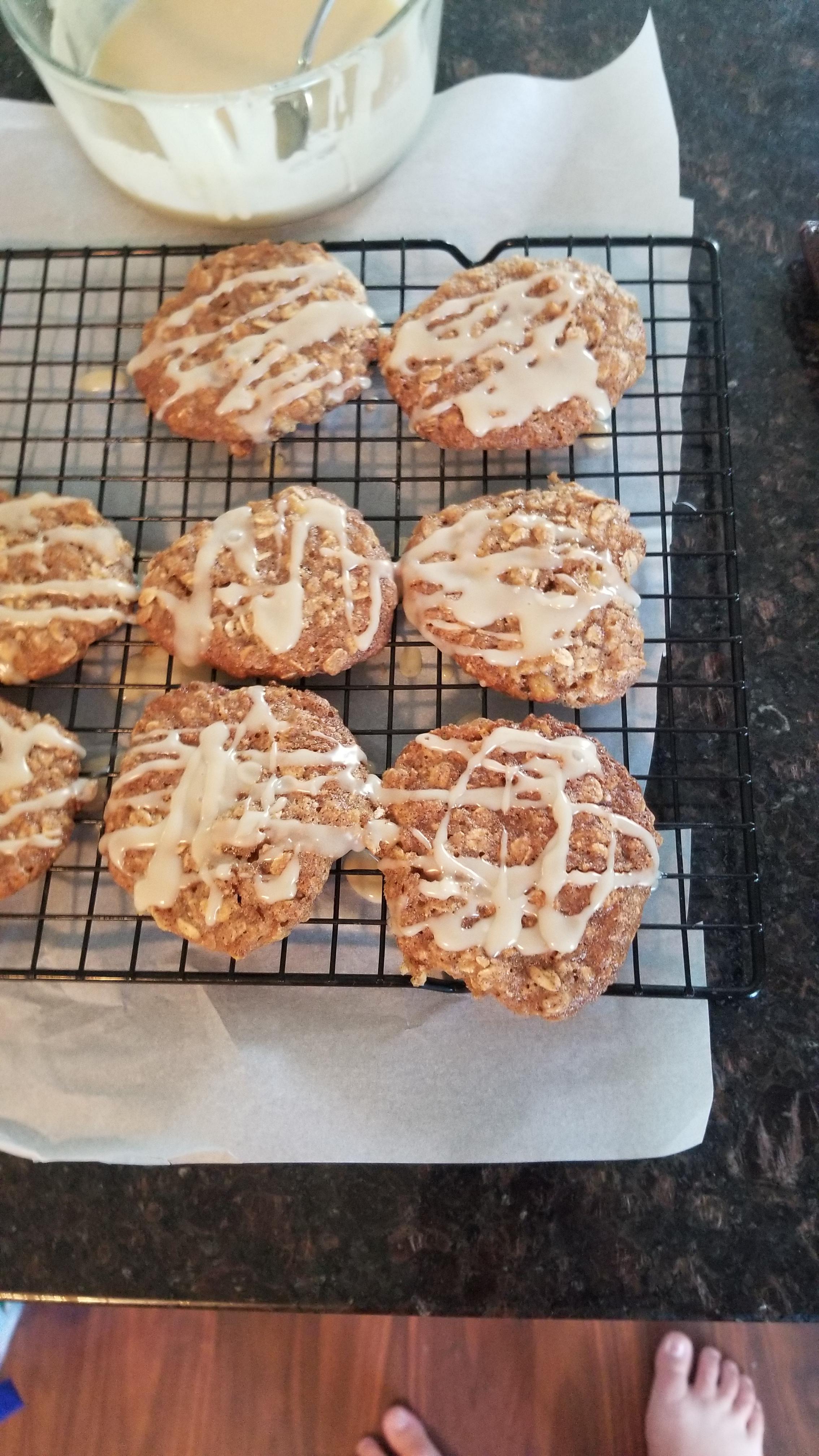 Apple oat cookies with maple syrup glaze! My sister said they're the