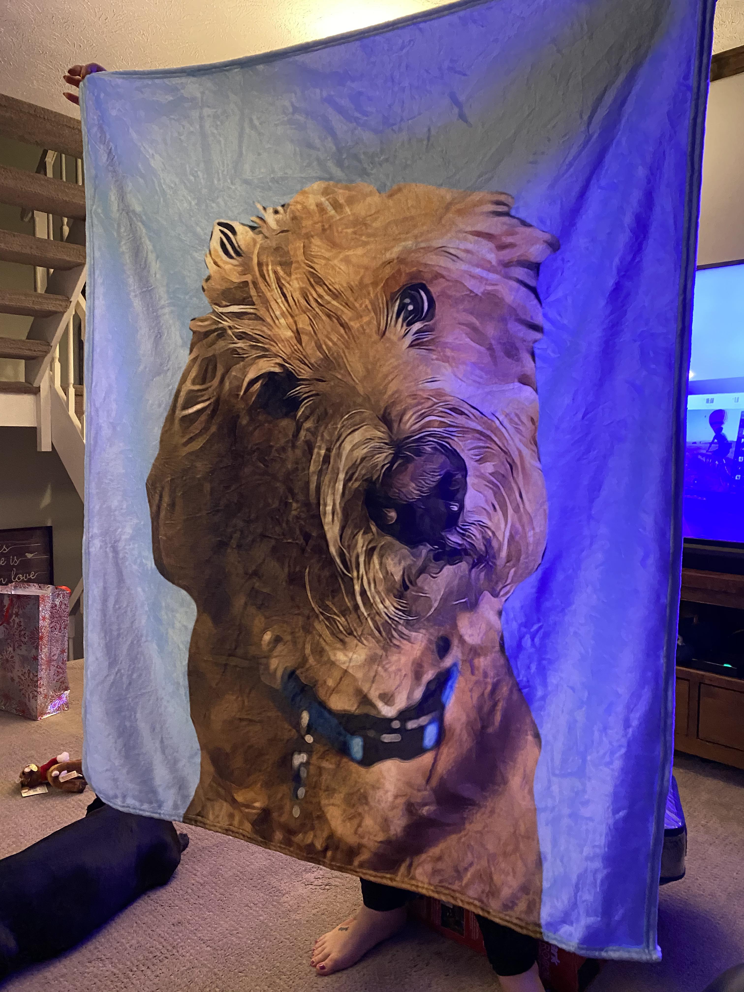 My Christmas gift from my sisterinlaw blanket with my dog on it