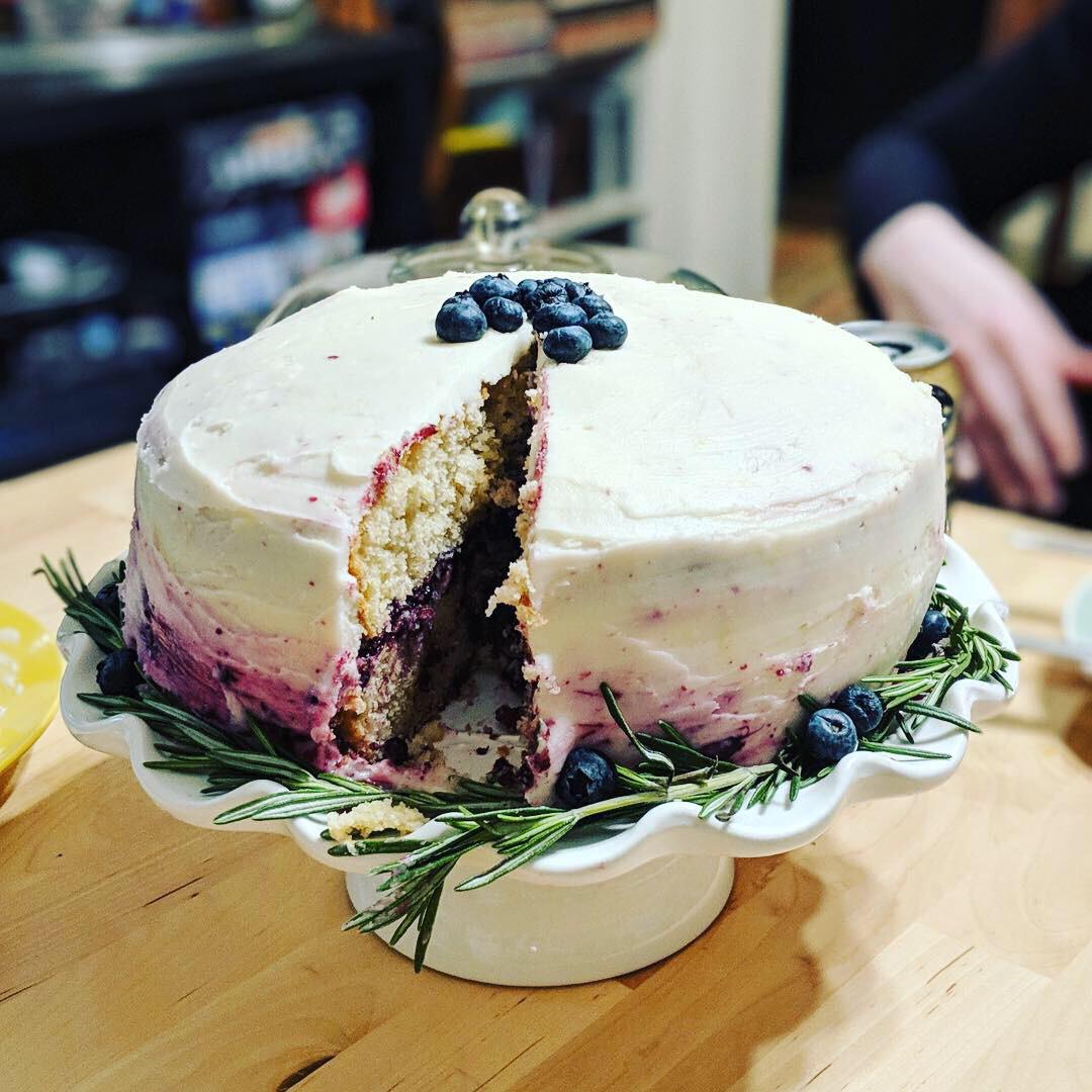 Gluten Free Lemon Rosemary Cake with Fresh Blueberry Compote and Lemon