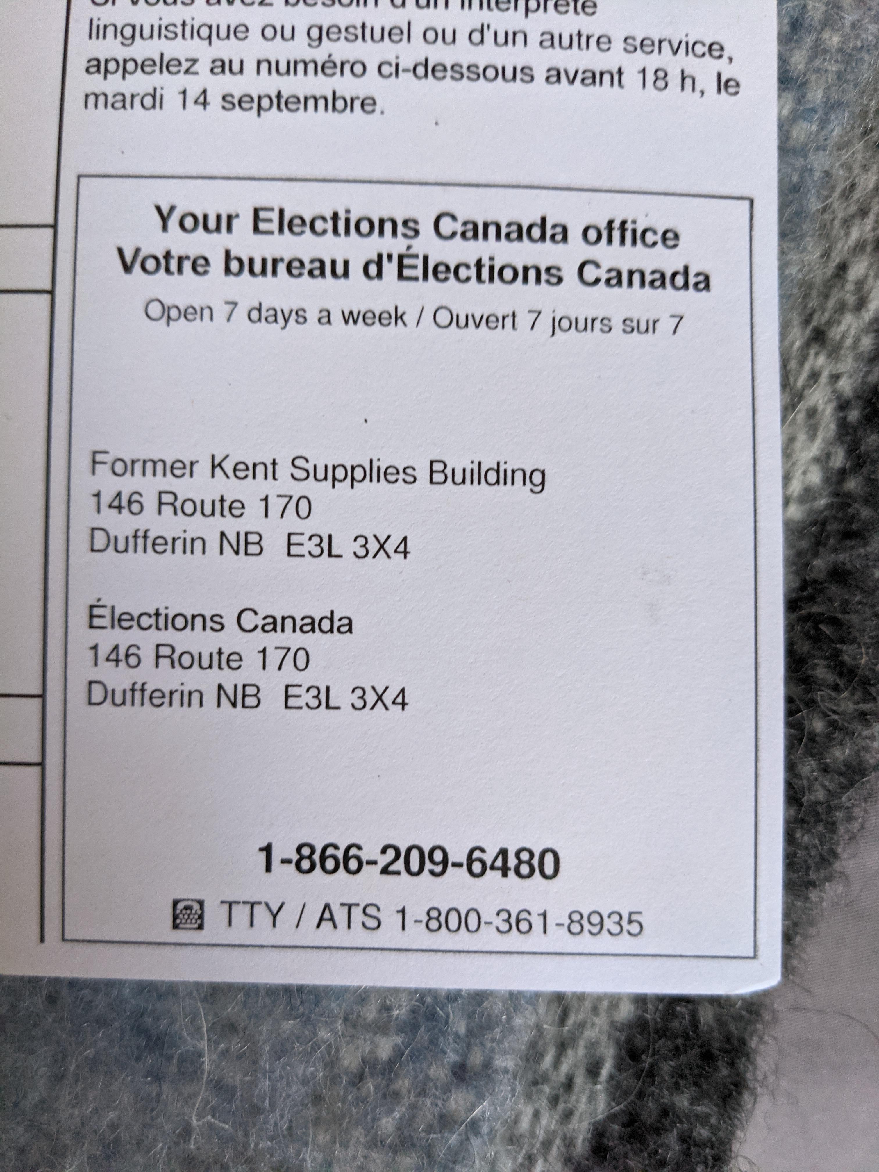 Elections Canada giving their address in the most New Brunswick way