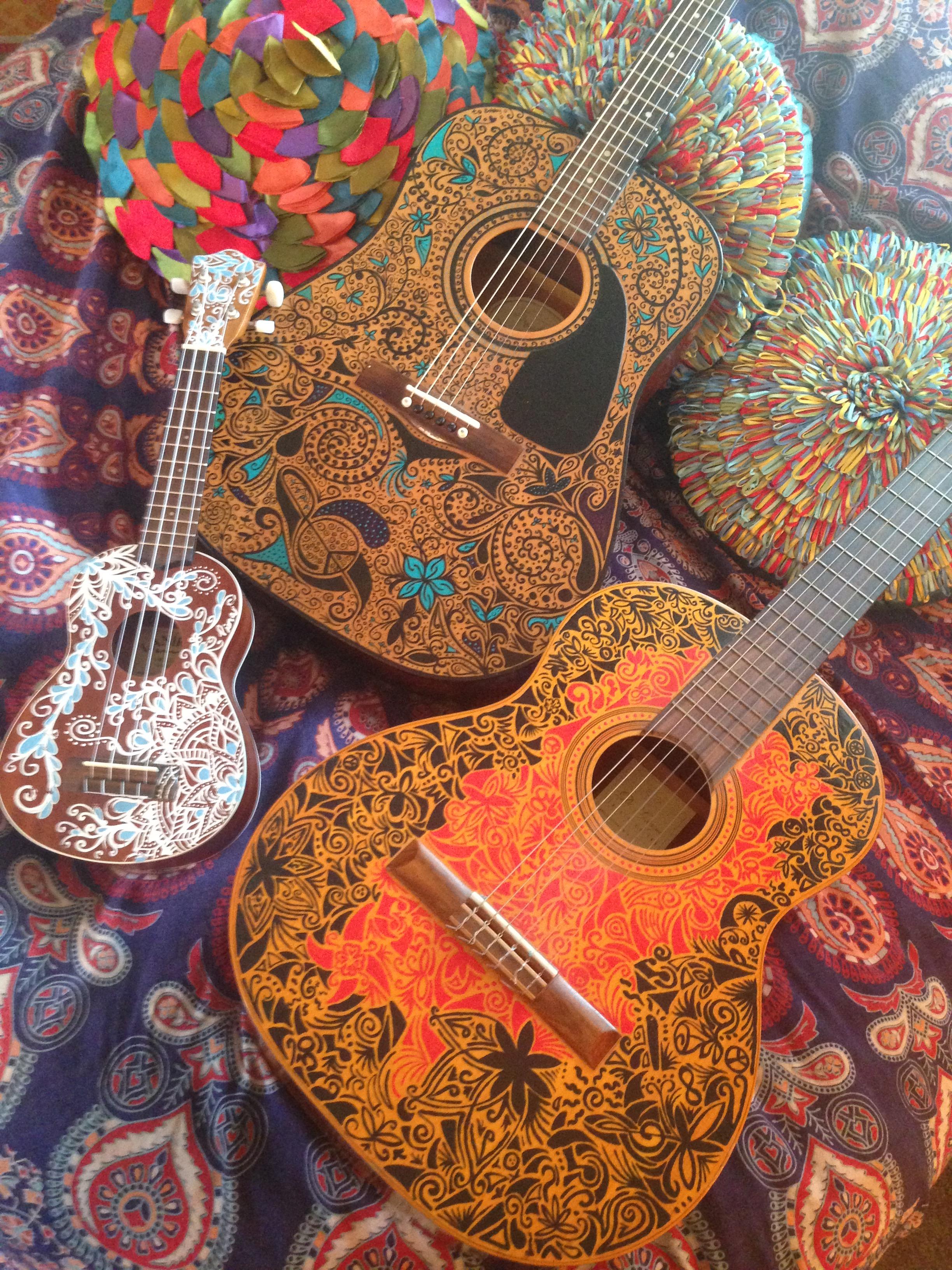 Mandala and Guitar Painting. Art by Pi . Piera Fachinelli, San Diego