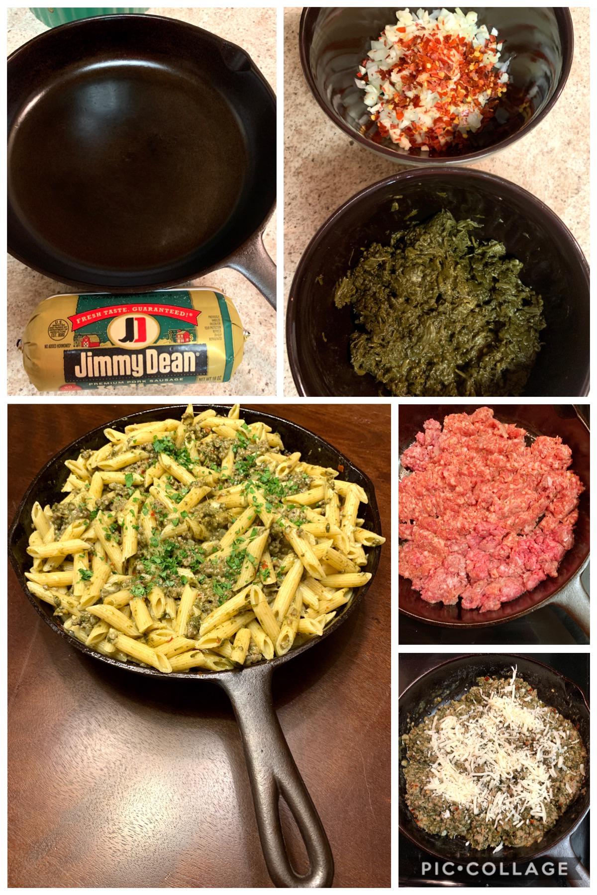 ‪Tonight’s dinner was a creamy Italian sausage pasta dish with spinach
