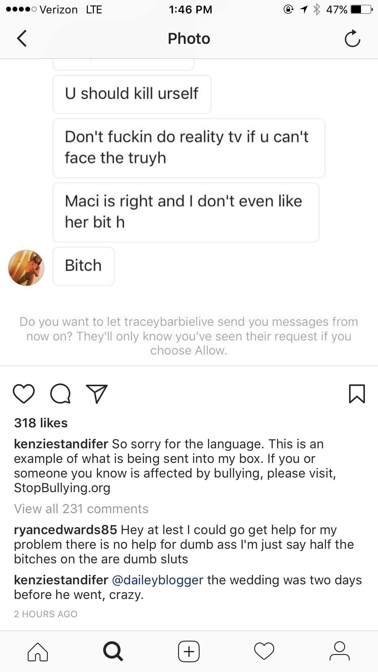 So Mackenzie made this post about bullying.. and then her husband