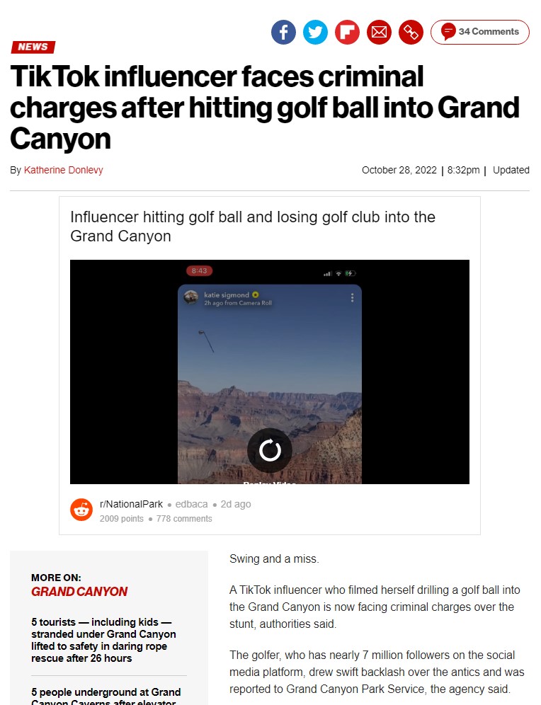 TikTok influencer faces criminal charges after hitting golf ball into