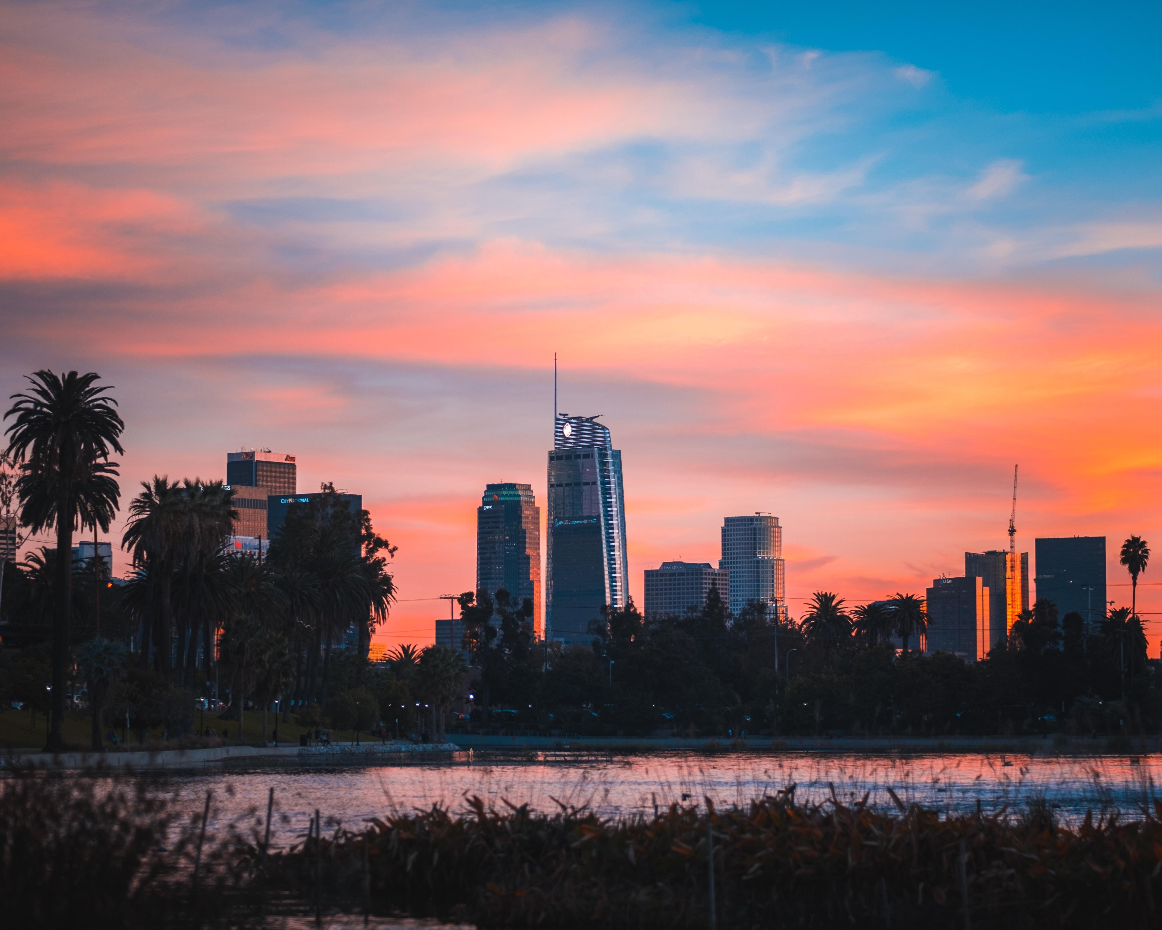 DTLA at sunset from Echo Park Lake r/LosAngeles