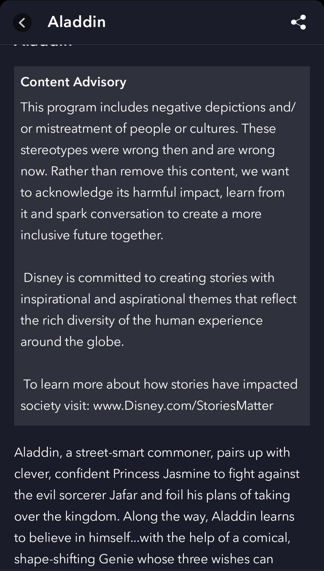 Why does Aladdin have a Warning on it? r/DisneyPlus