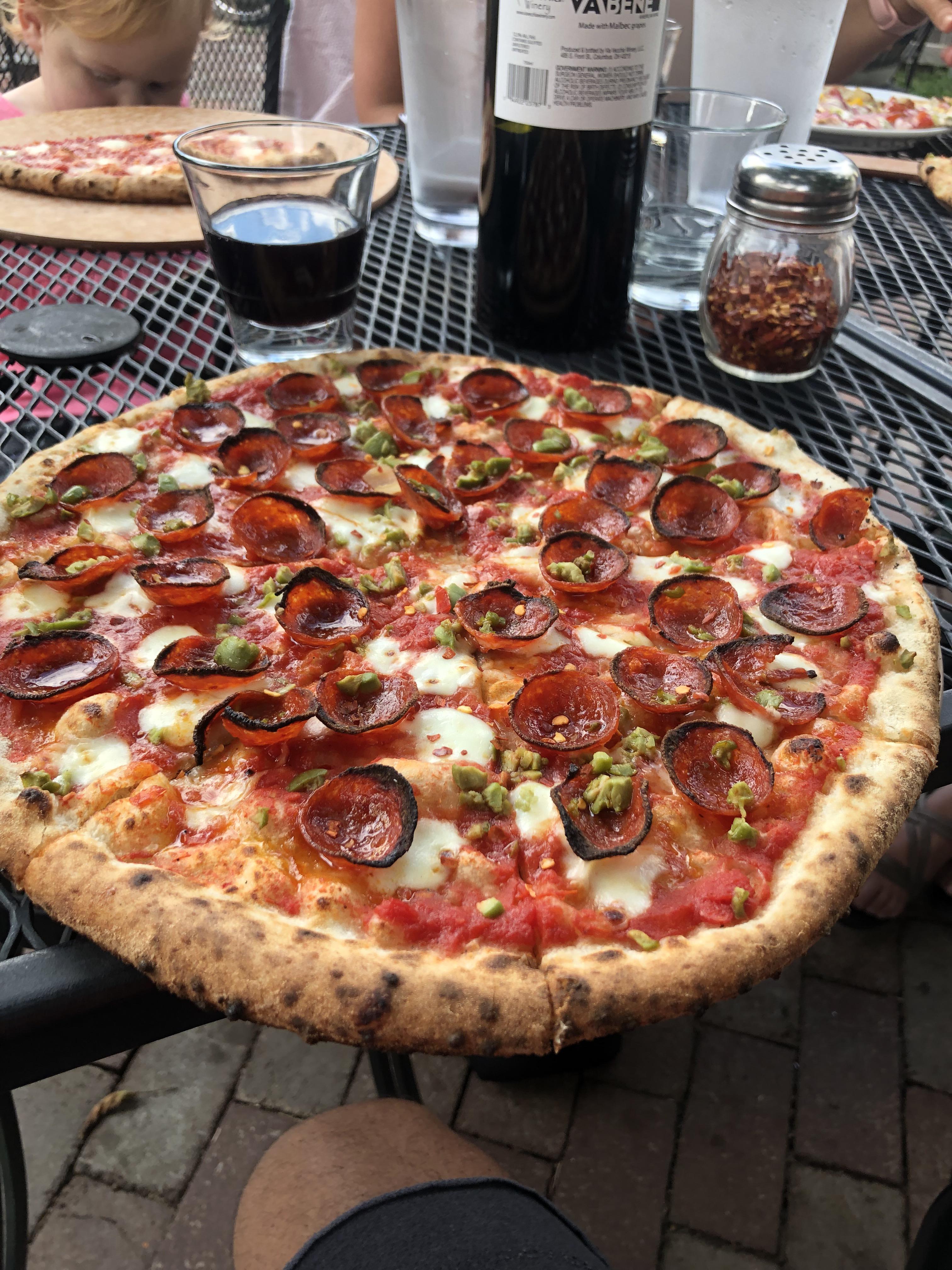 Goremade Pizza. Columbus Ohio. Pepperoni and Castelvetrano Olives r/Pizza