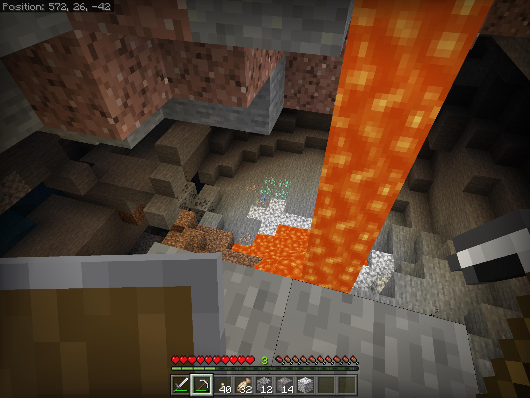I found these diamonds right after I fell in lava and lost all my stuff
