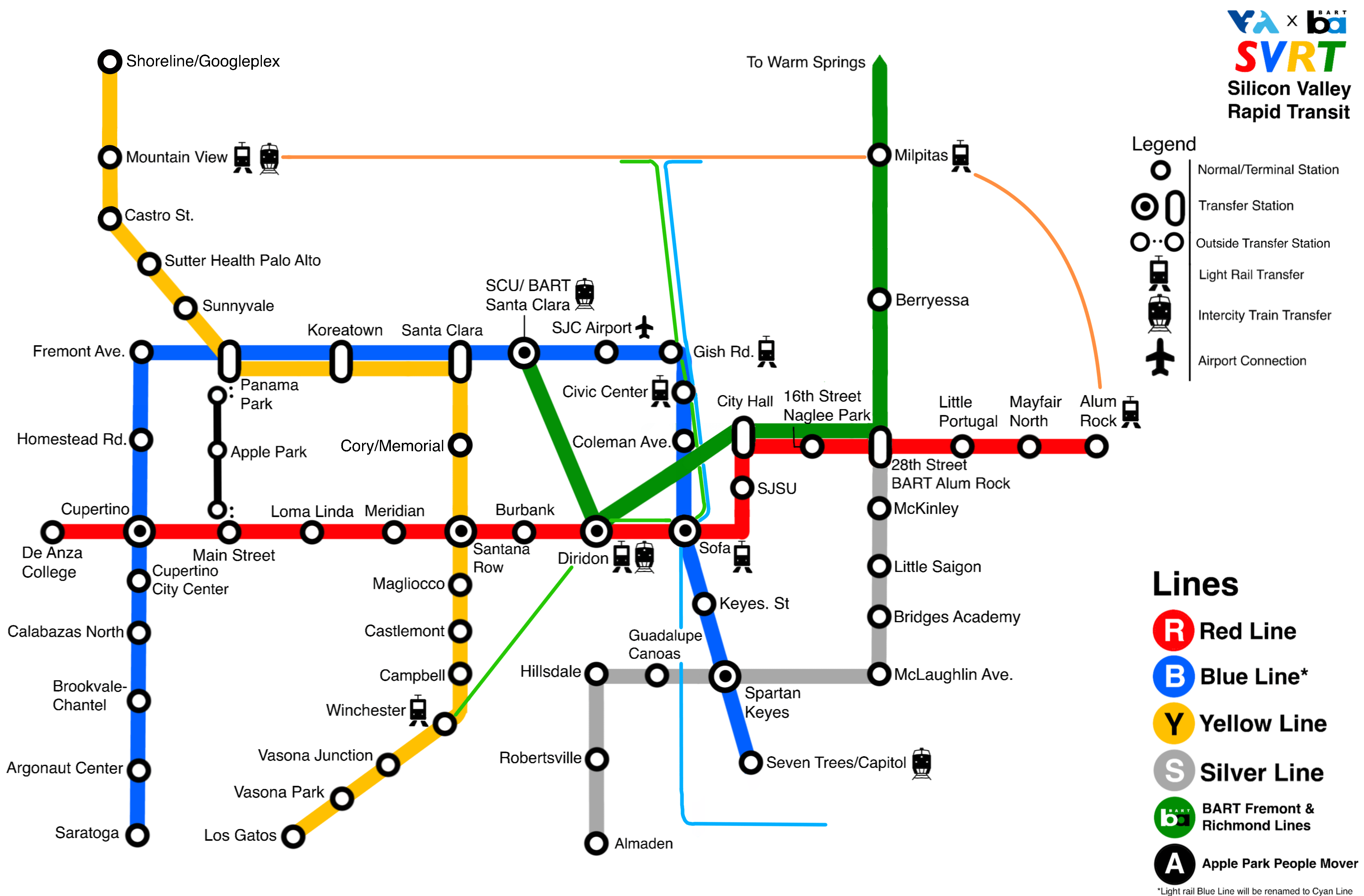 Valley Metro Light Rail Map A fantasy metro map for Silicon Valley made by me cuz the light rail