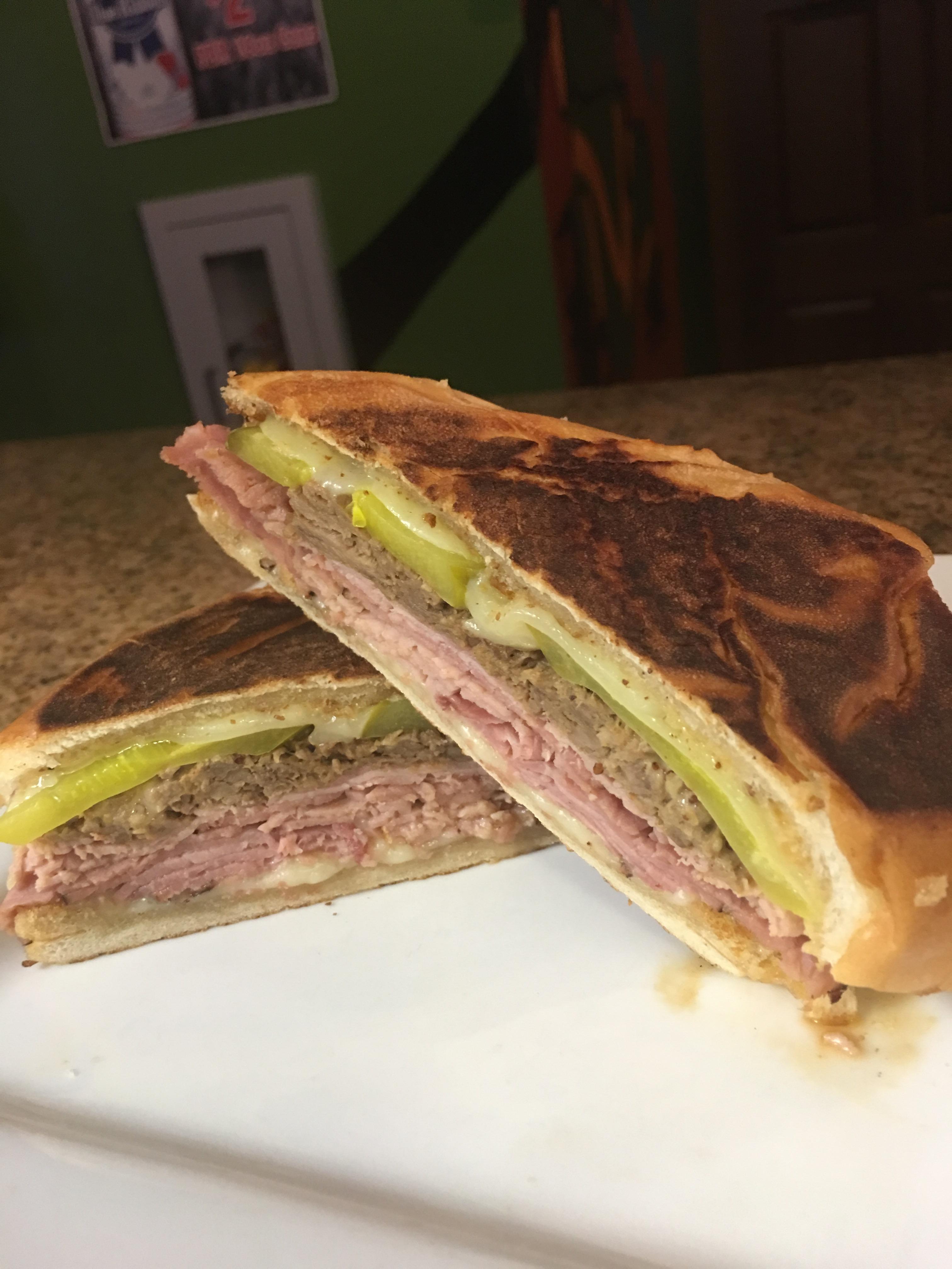 [homemade] Cuban sandwich with 14 hour smoked pork shoulder, Black