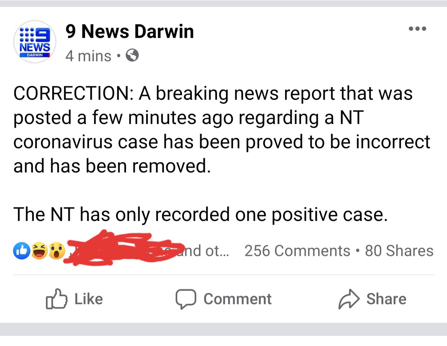 Nine news Darwin just posted on Facebook that there had been a new case