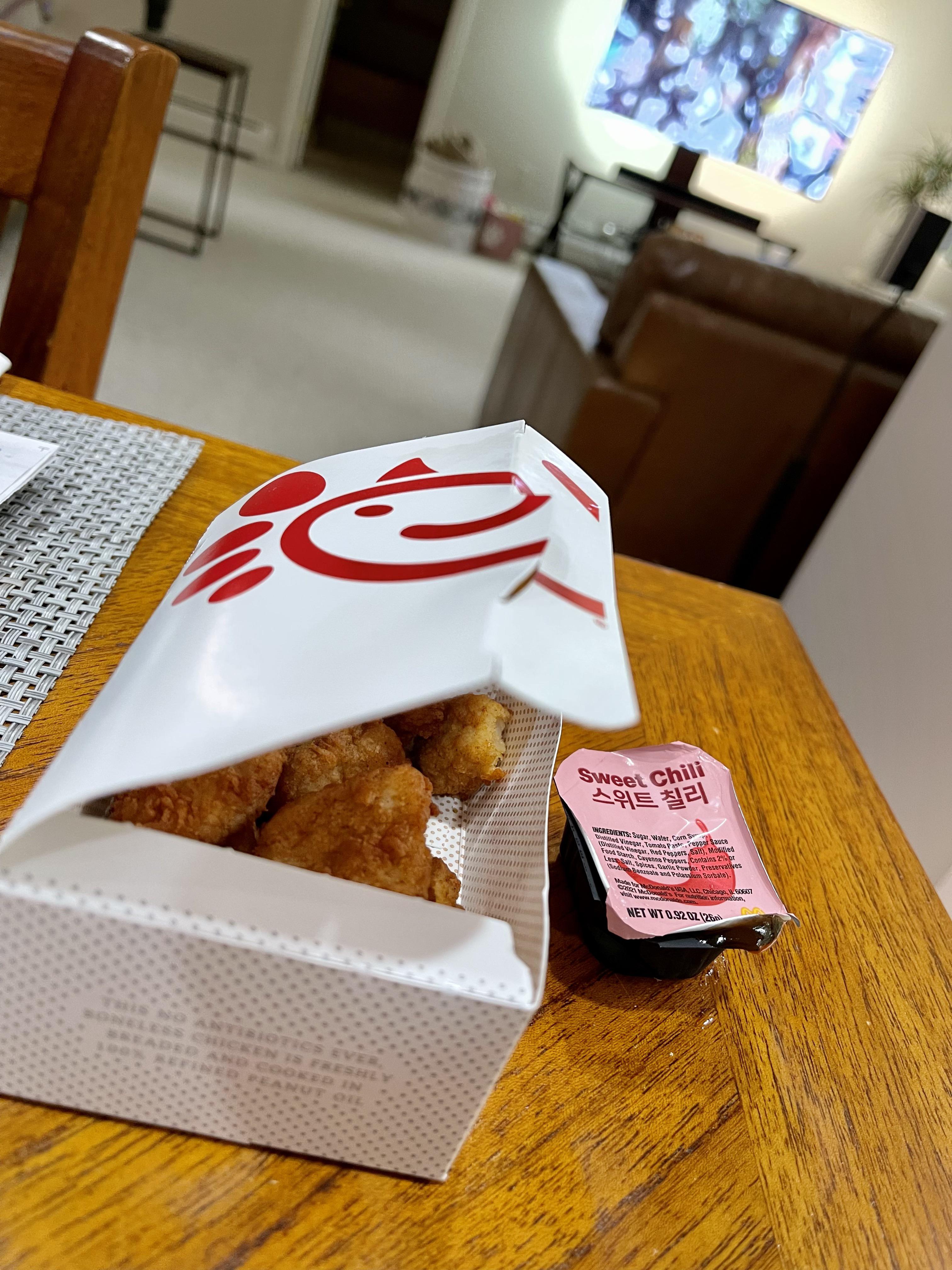 Great crossover fast food snack combo Chickfila nuggets with