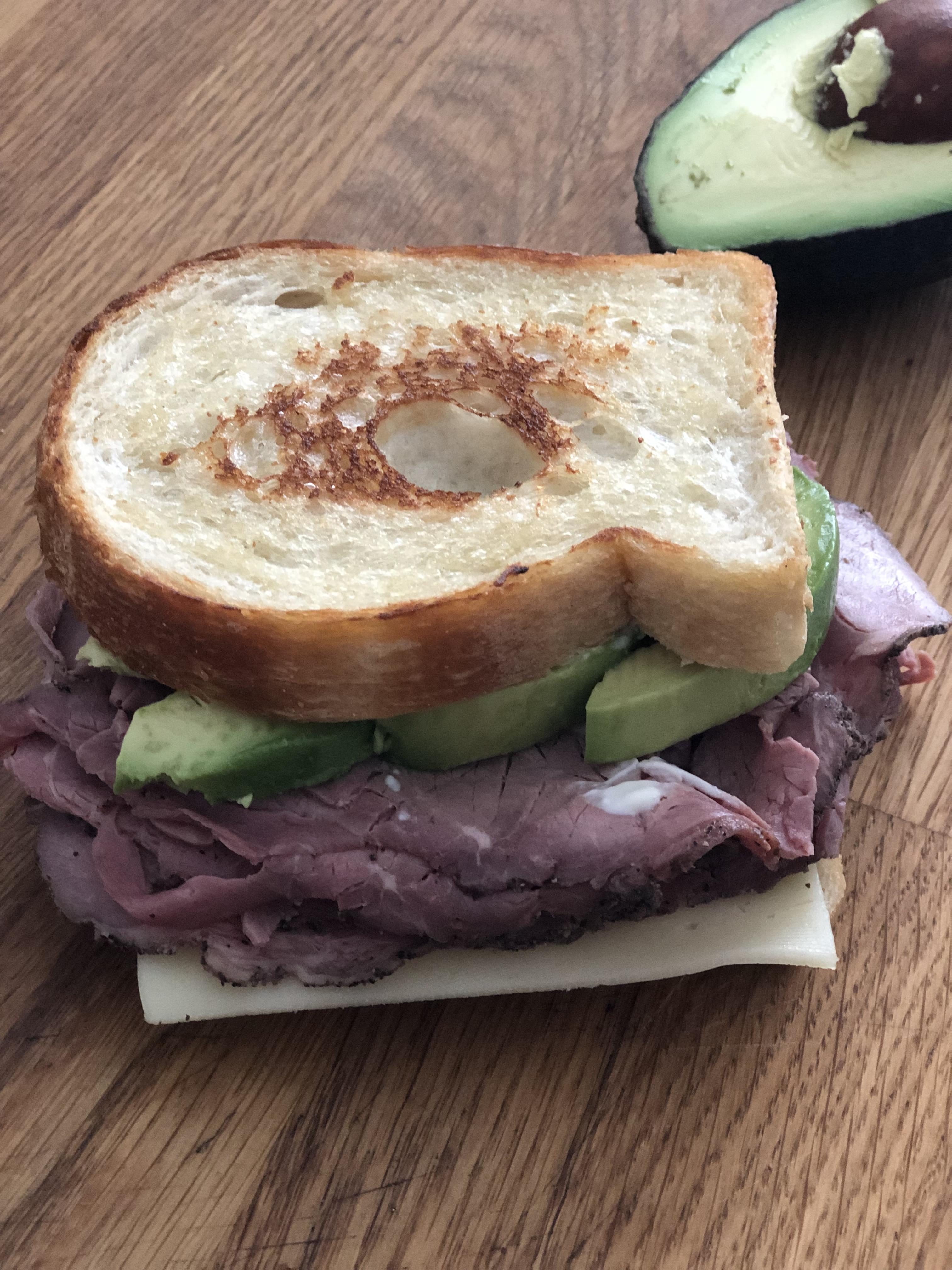 [homemade] sourdough, roast beef,Havarti & Avocados r/food
