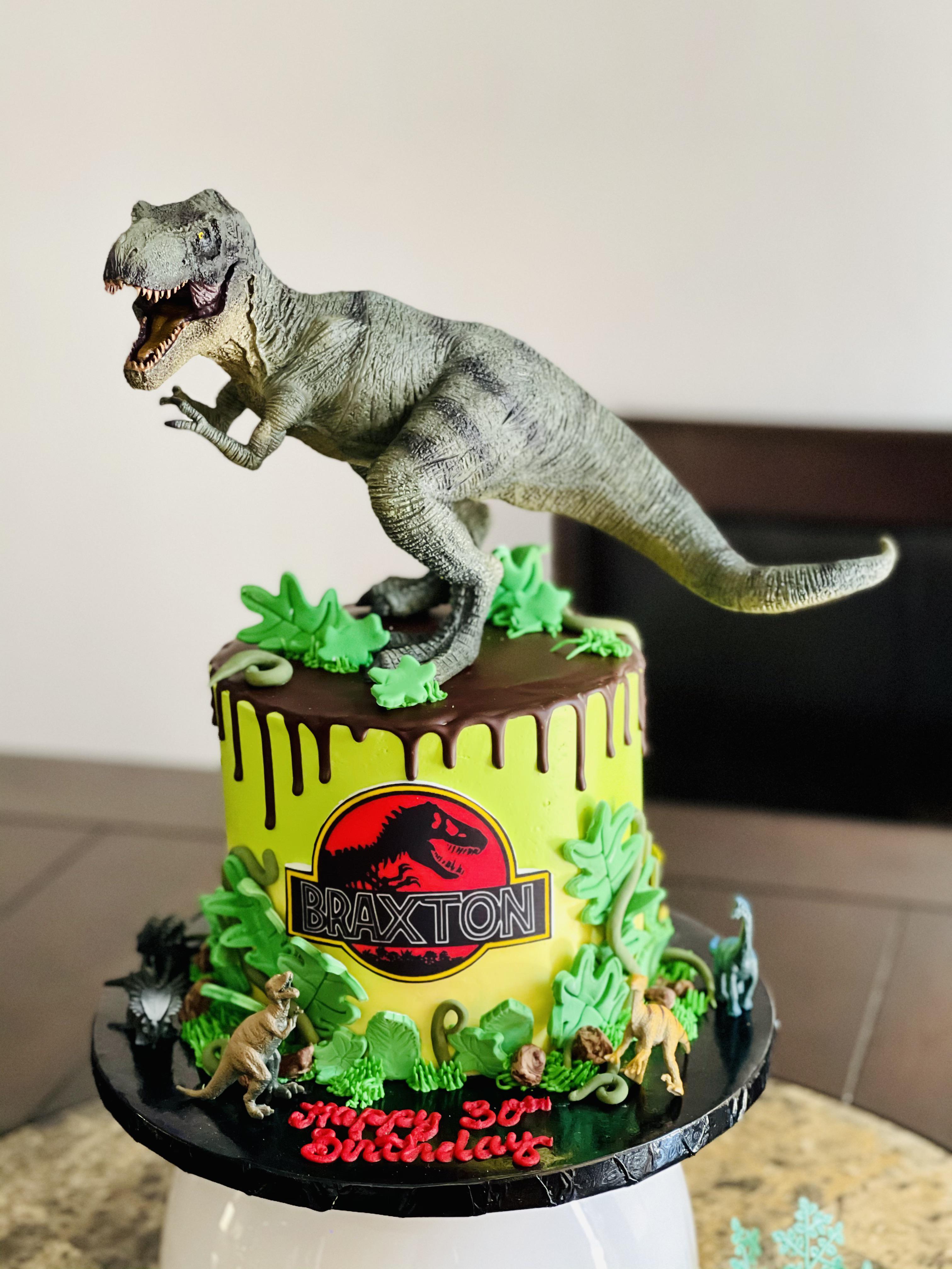 I never got a Jurassic Park cake growing up so my husband got one for