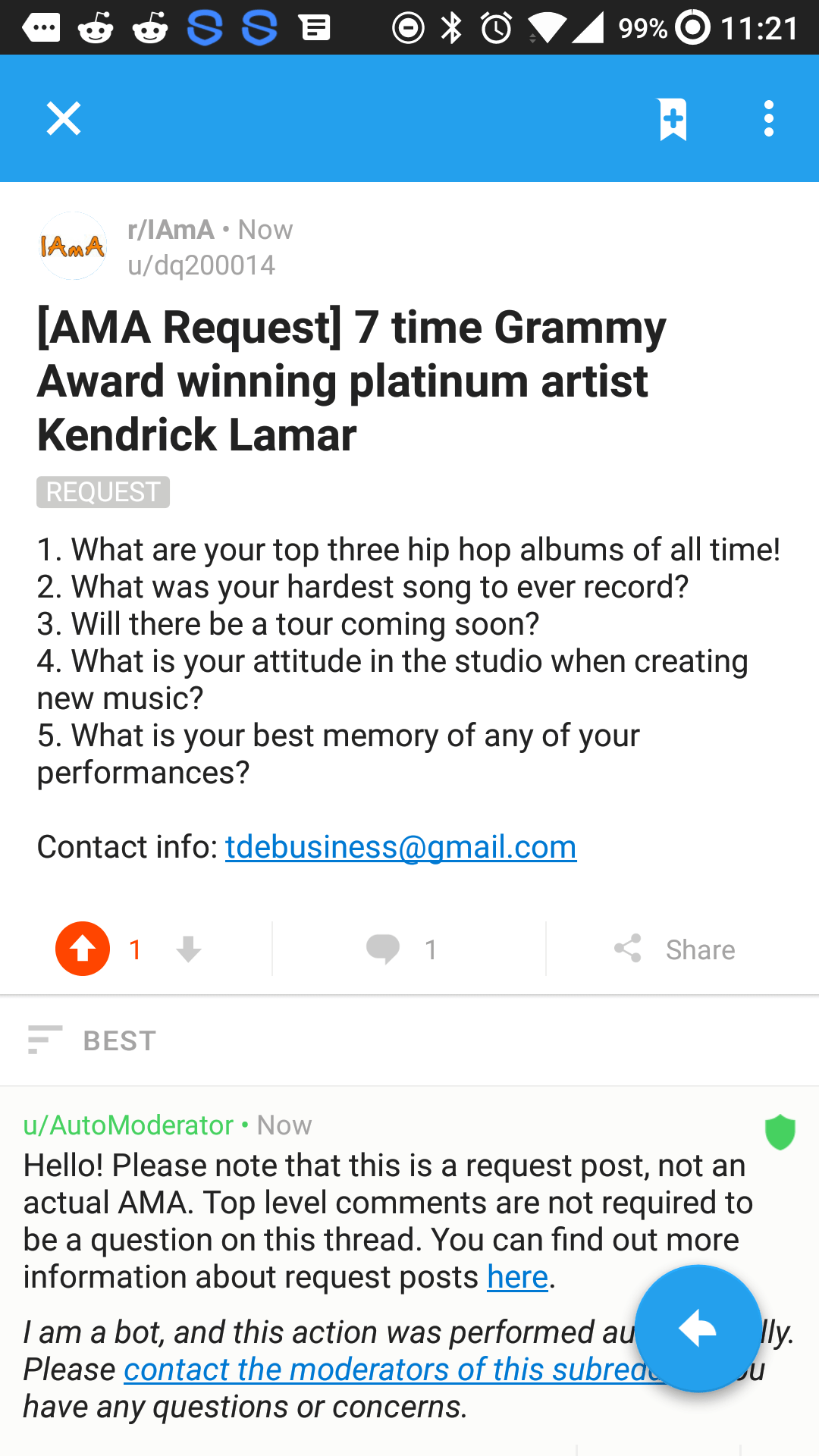 I filled out an AMA request for Kendrick, go support please!! r