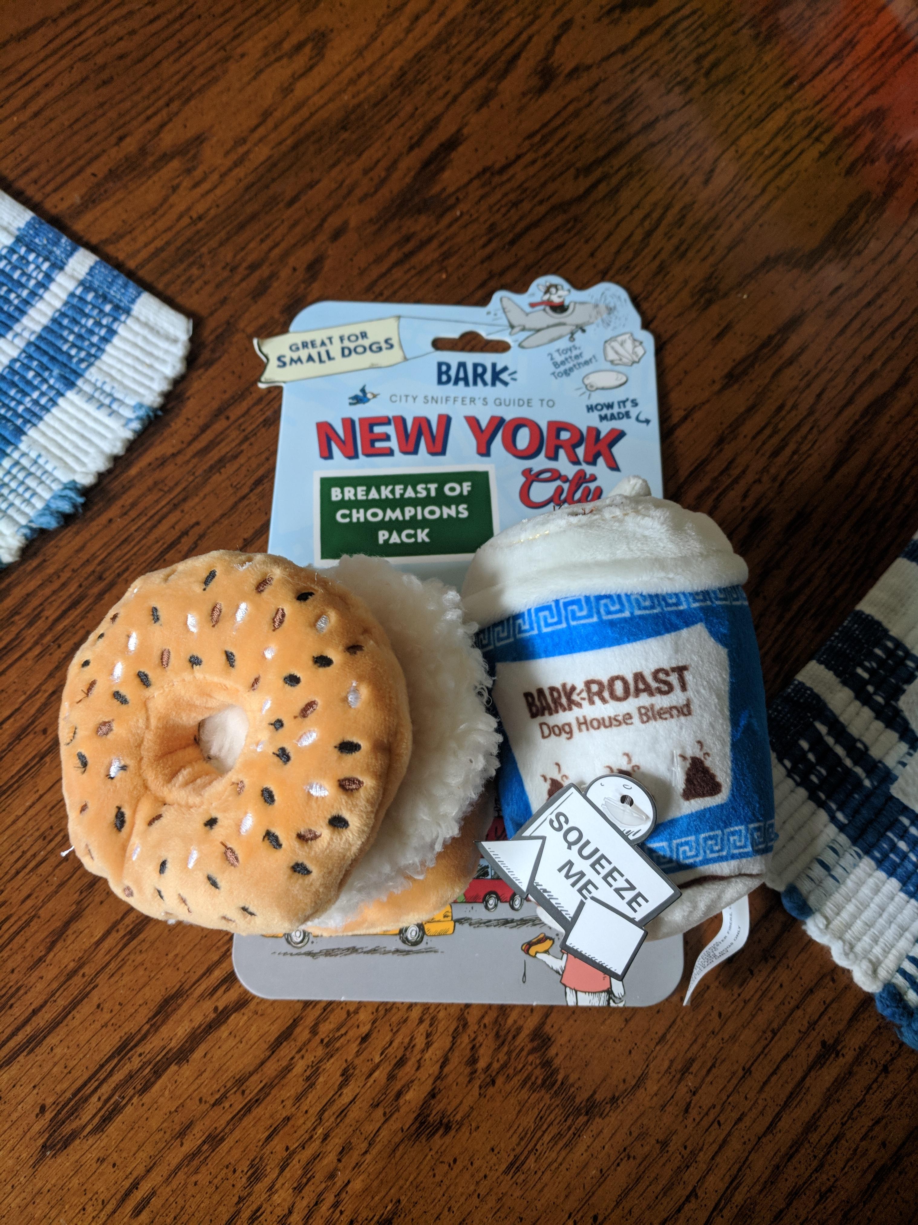 My dog's new toy is a new york bagel with cream cheese and coffee mildlyinteresting