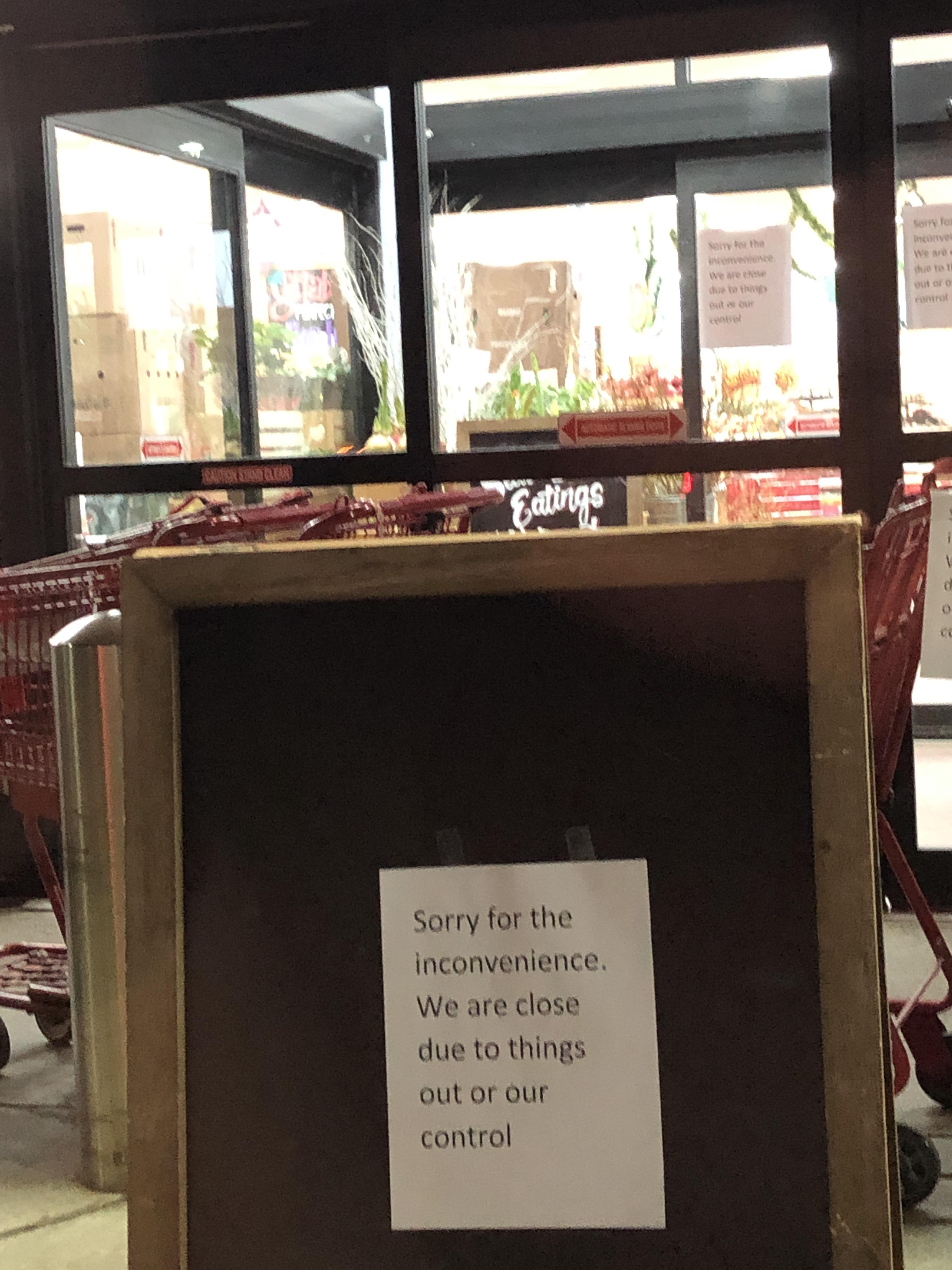 Trader Joe’s on 82nd in Castleton was closed and this was the strange