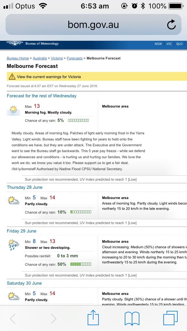 BOM Making a statement on the Melbourne weather for today r/melbourne