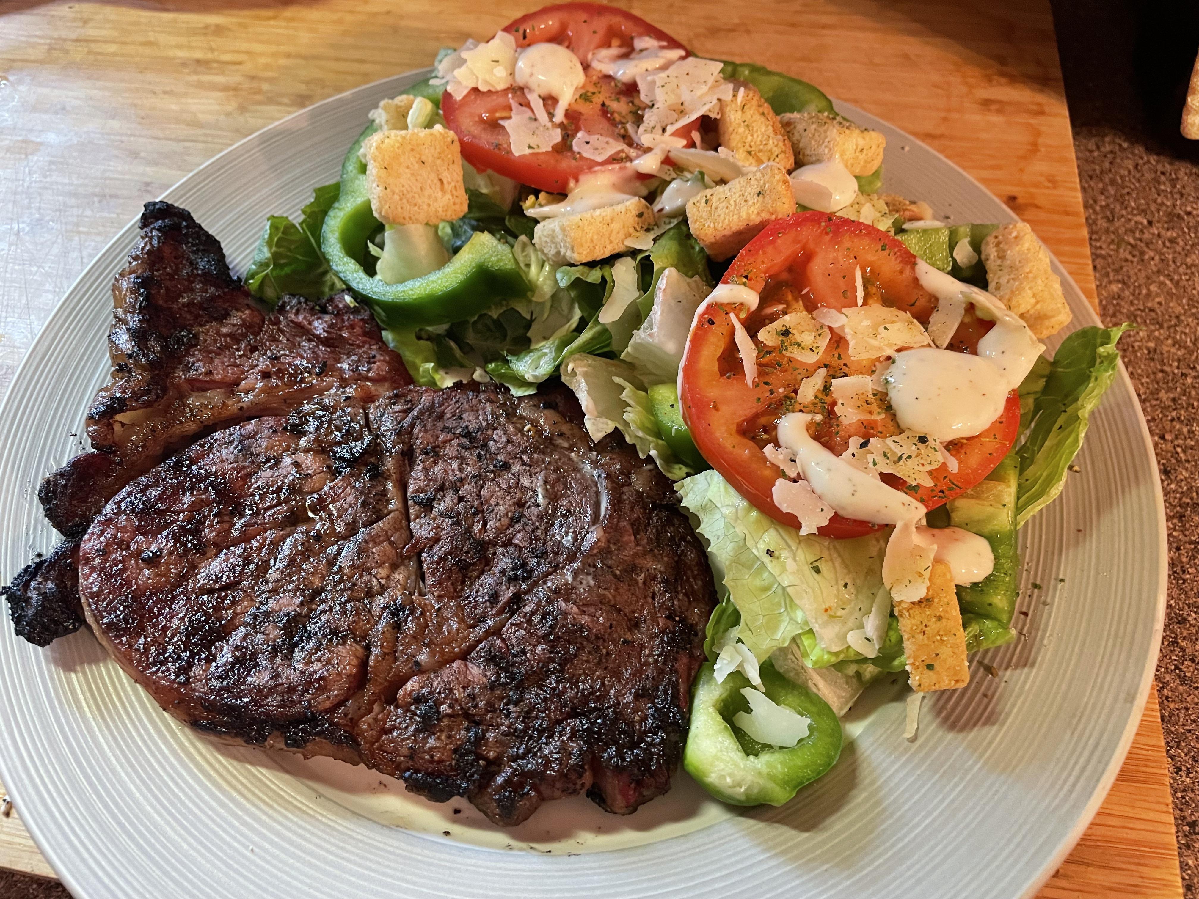 Ribeye steak, Caesar salad FoodPorn