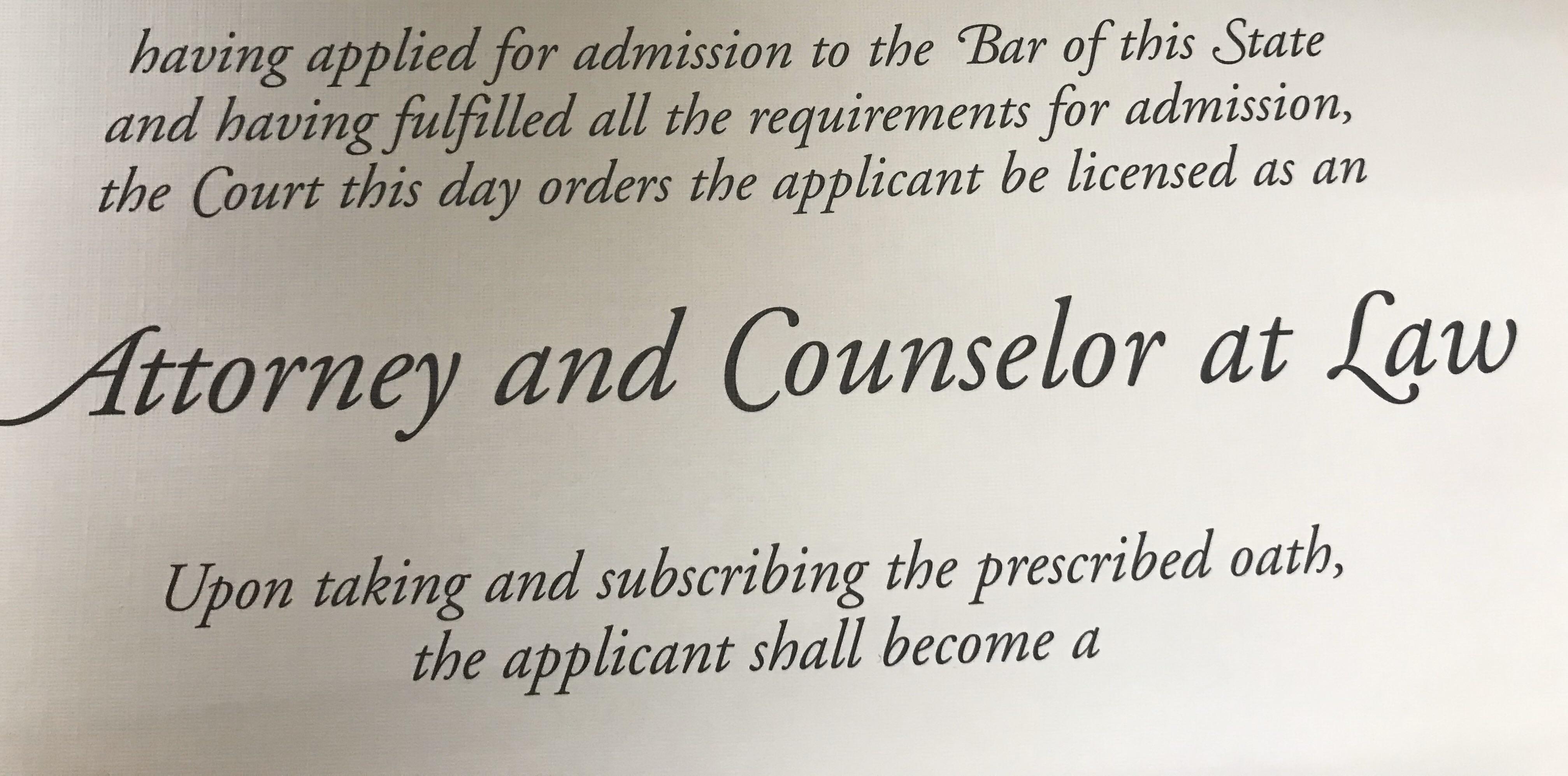 Mom, I got my attorney license and bar card in the mail today. I worked