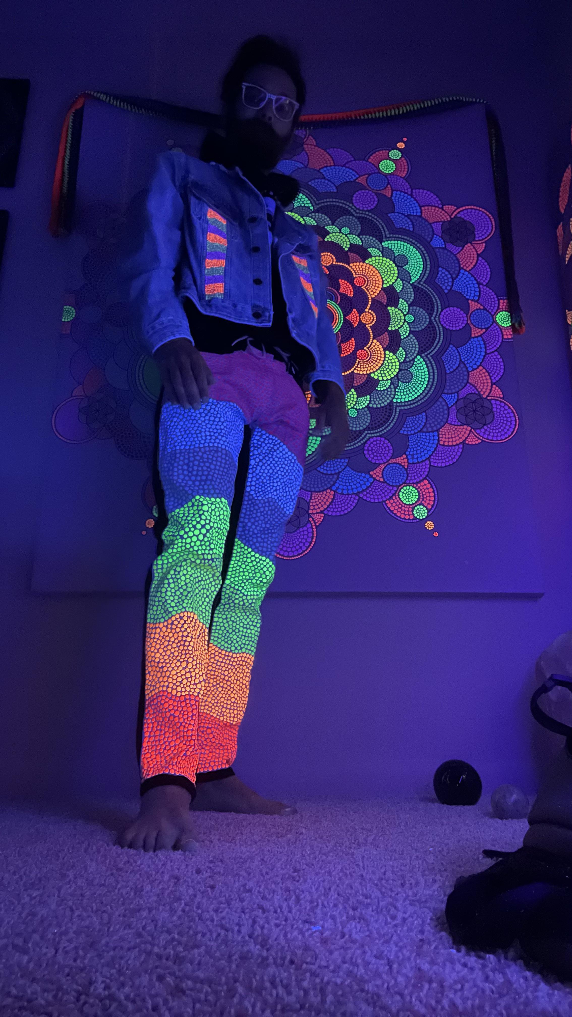 neon rainbow pants, me, acrylic on denim, 2021 r/Art