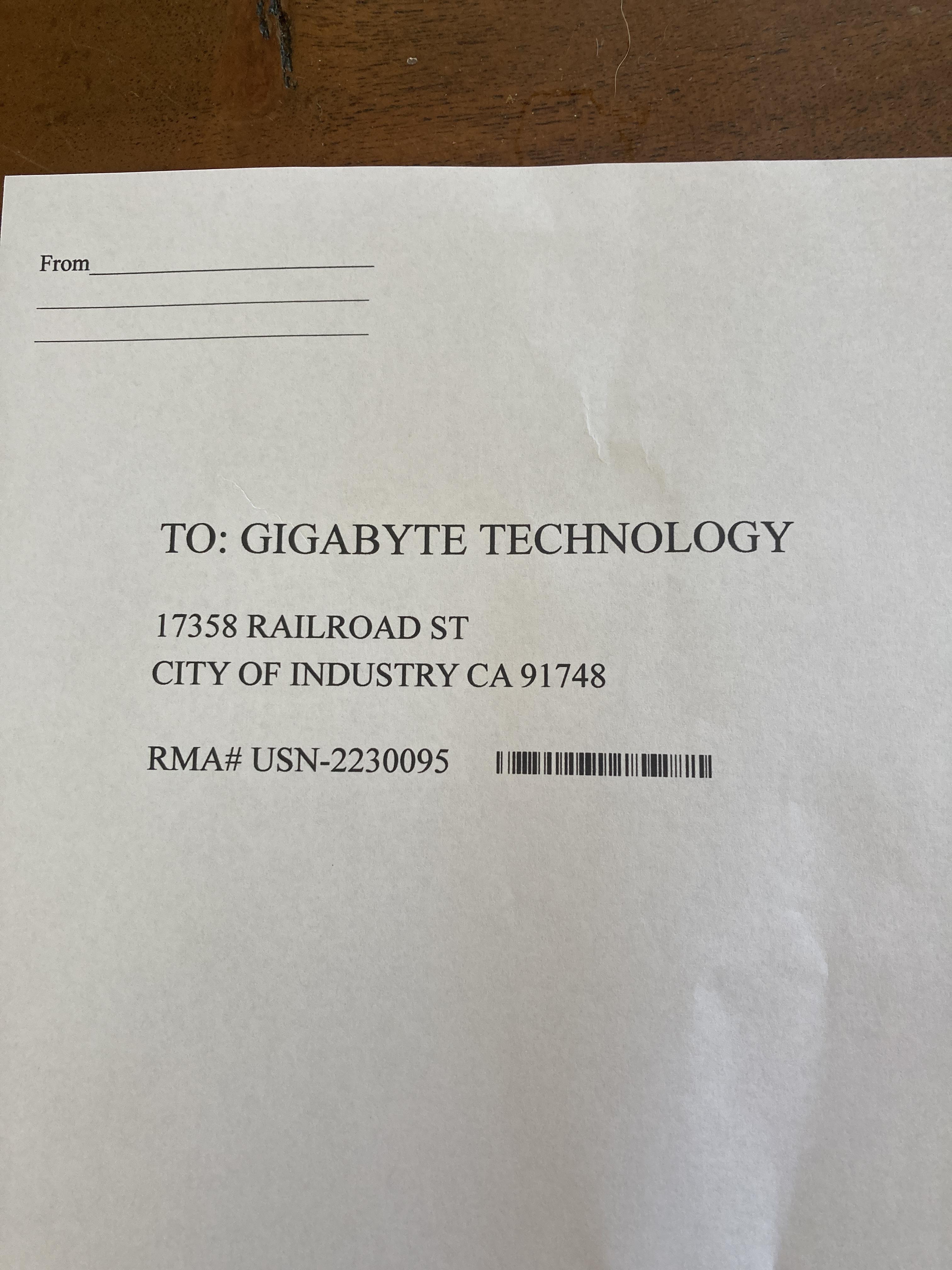 I’ve gotten my RMA case approved via email and Gigabyte attached this address/label. Is the