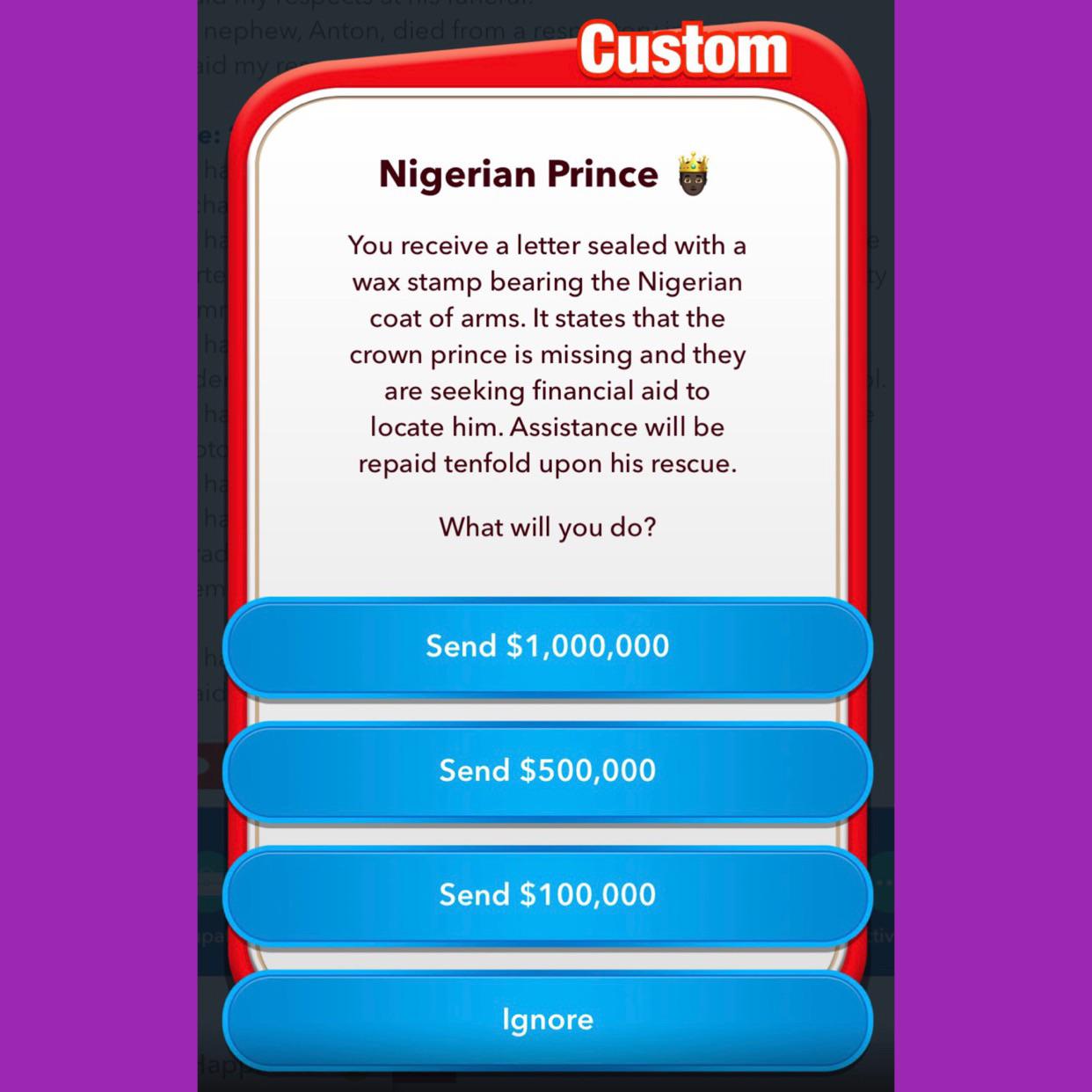 Random Event Concept Nigerian Prince Get Scammed or a Savior