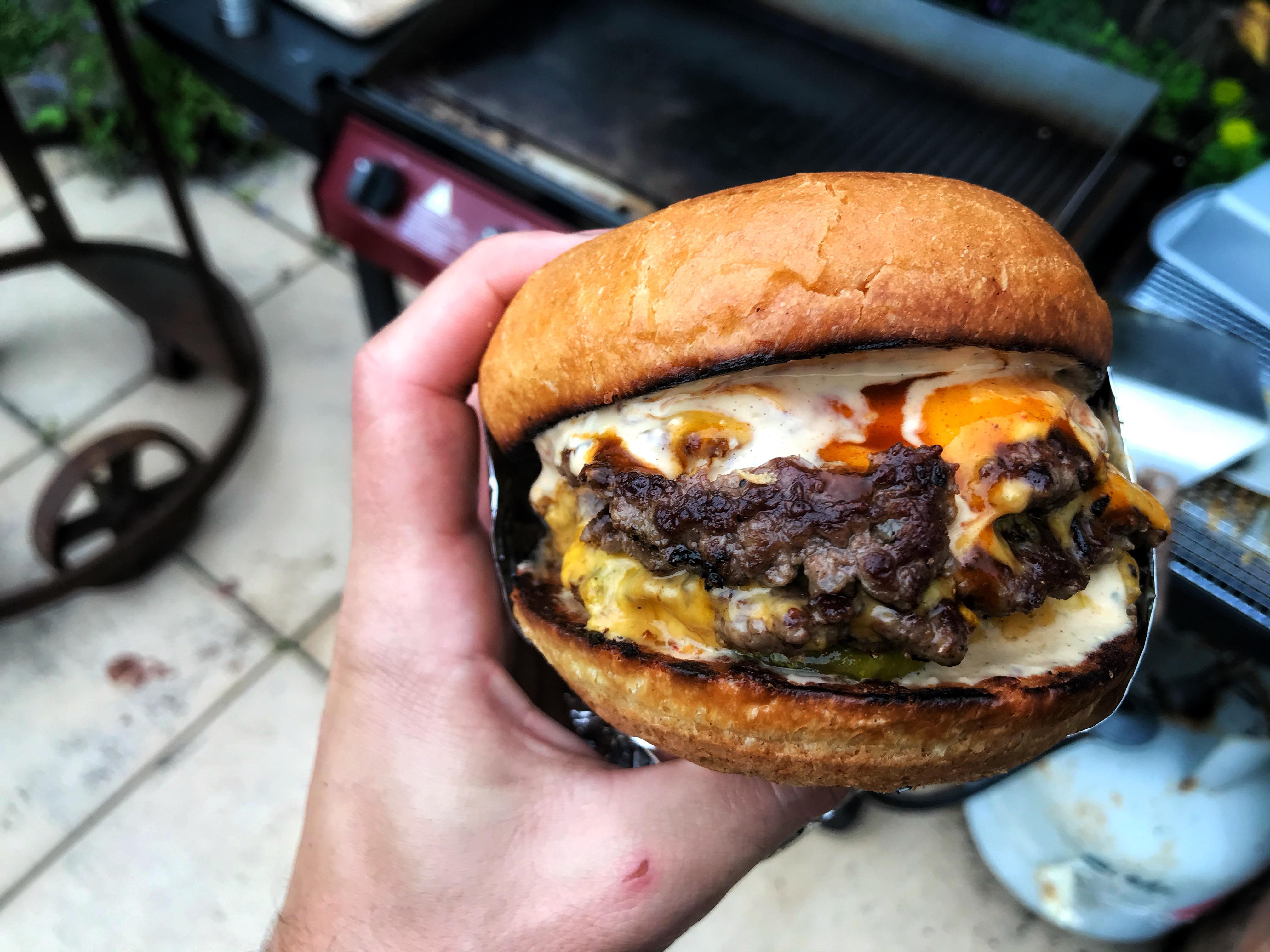 wagyu and dry aged brisket triple cheeseburger r/burgers