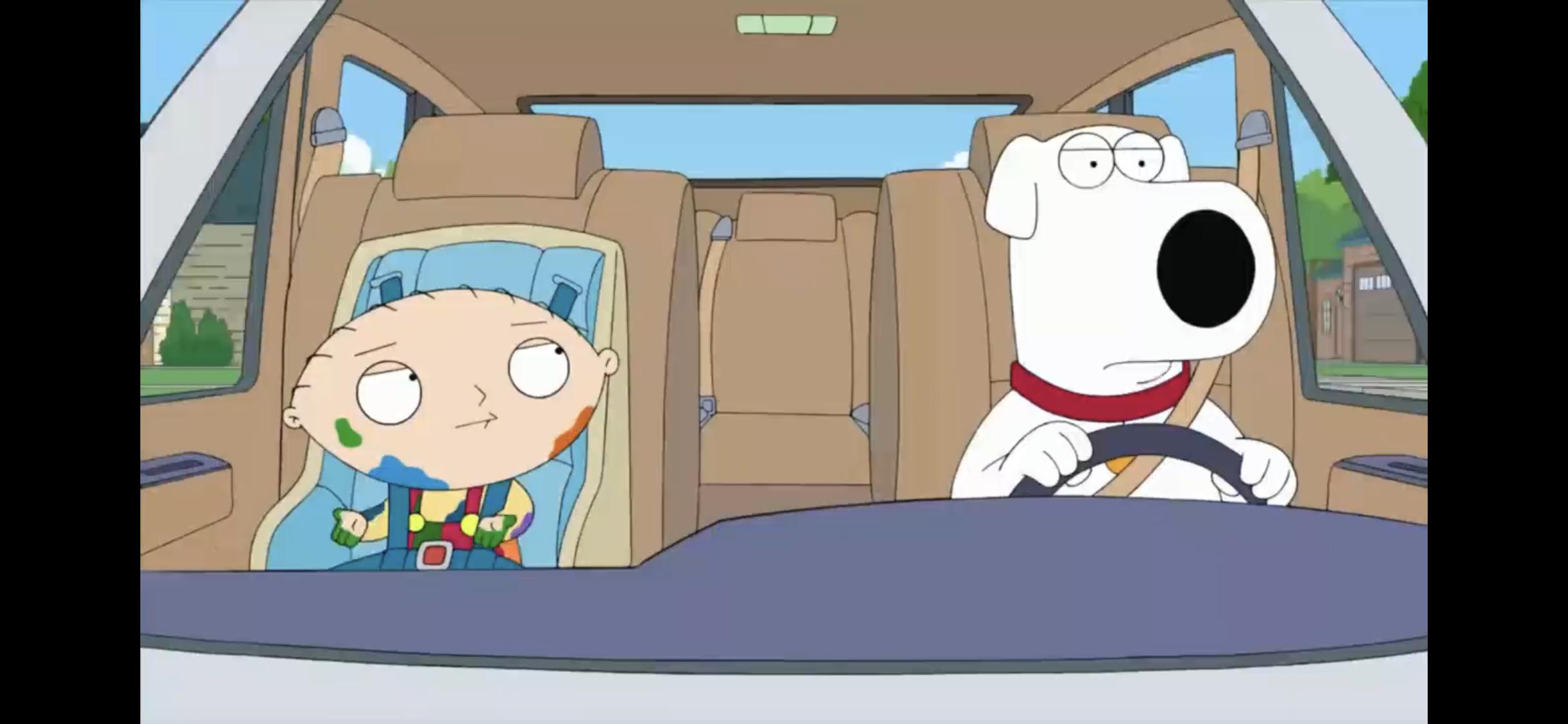 In Season 10 episode 14 when Brian is taking Stewie home from daycare