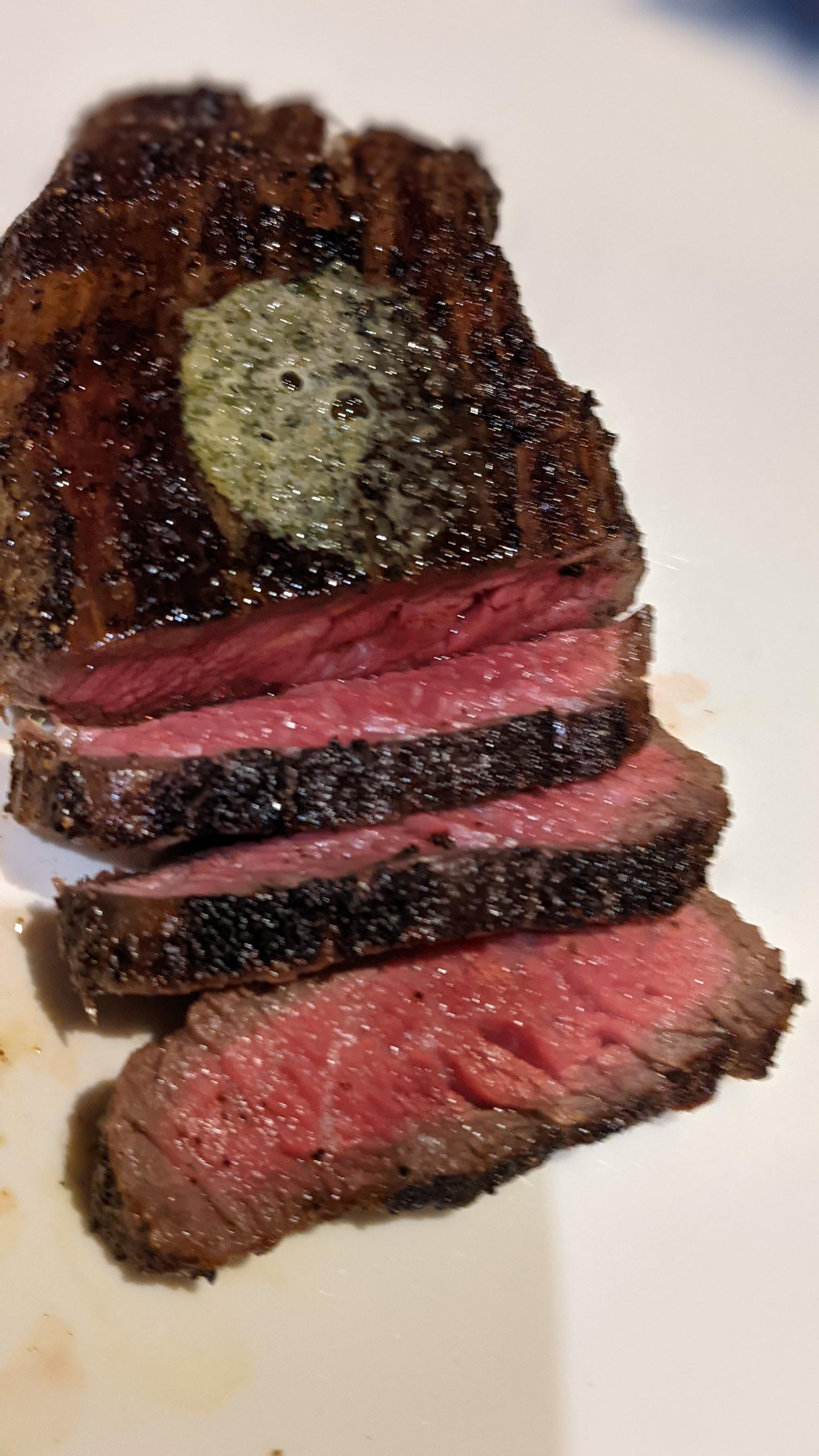 Flank steak. Wagyu. Cooked on high heat using a gas broiler. Ate it