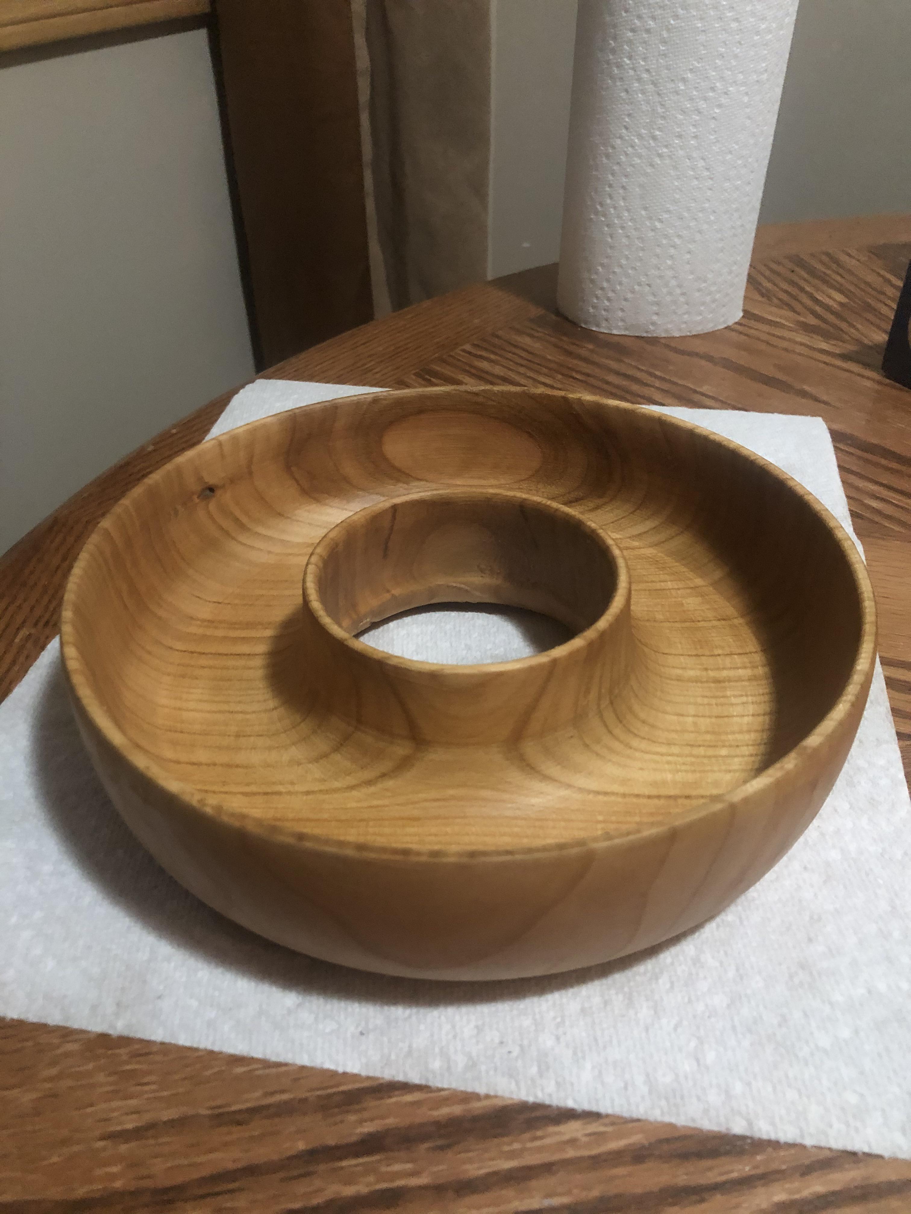 First time posting! I made this bowl with a hole in it. Maple, beeswax